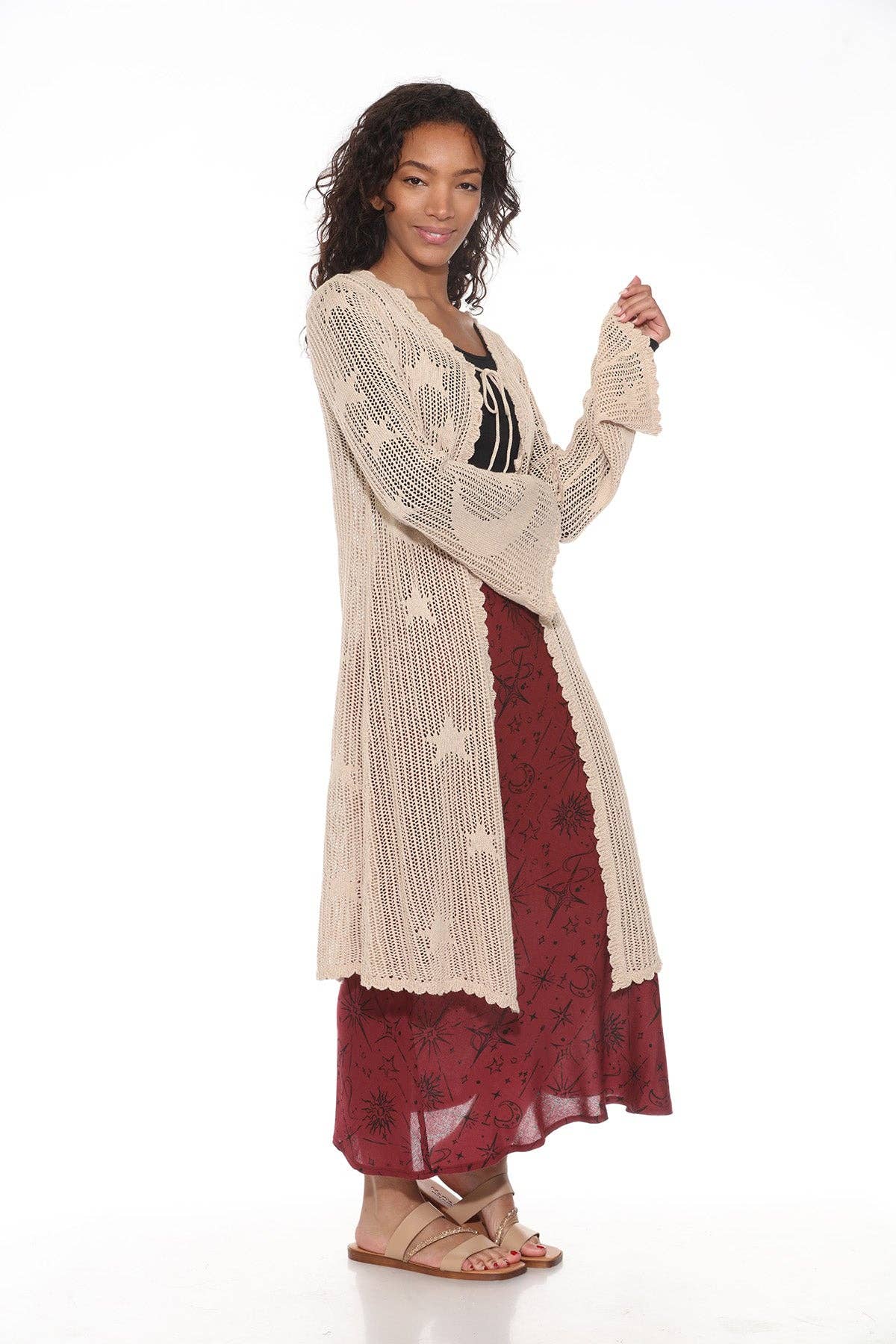 Celestial Lacy Longline Cardigan - Cream