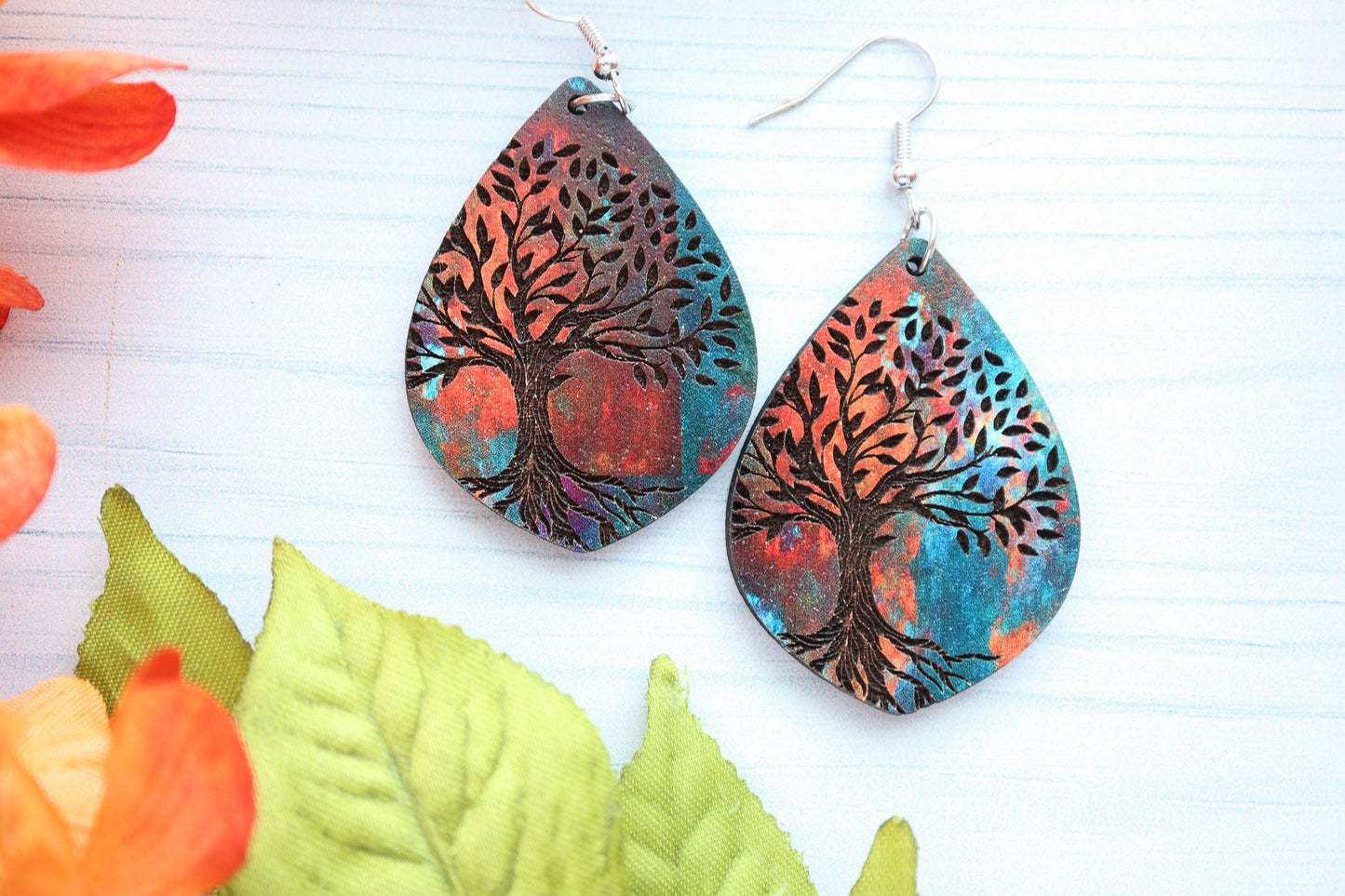 Rustic Engraved Giving Tree Pendant or Earrings