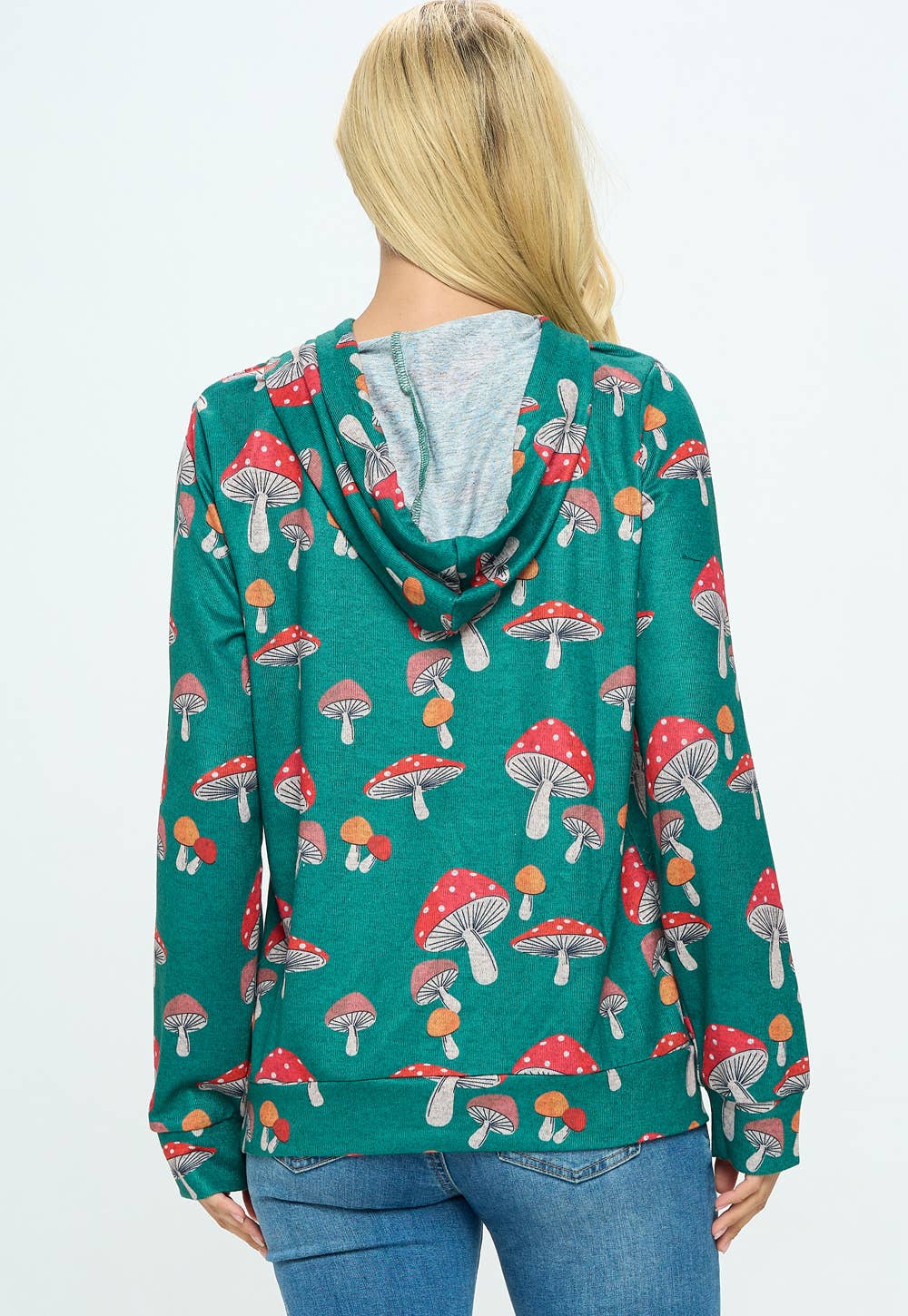 Mushroom Print Hoodie With Pocket