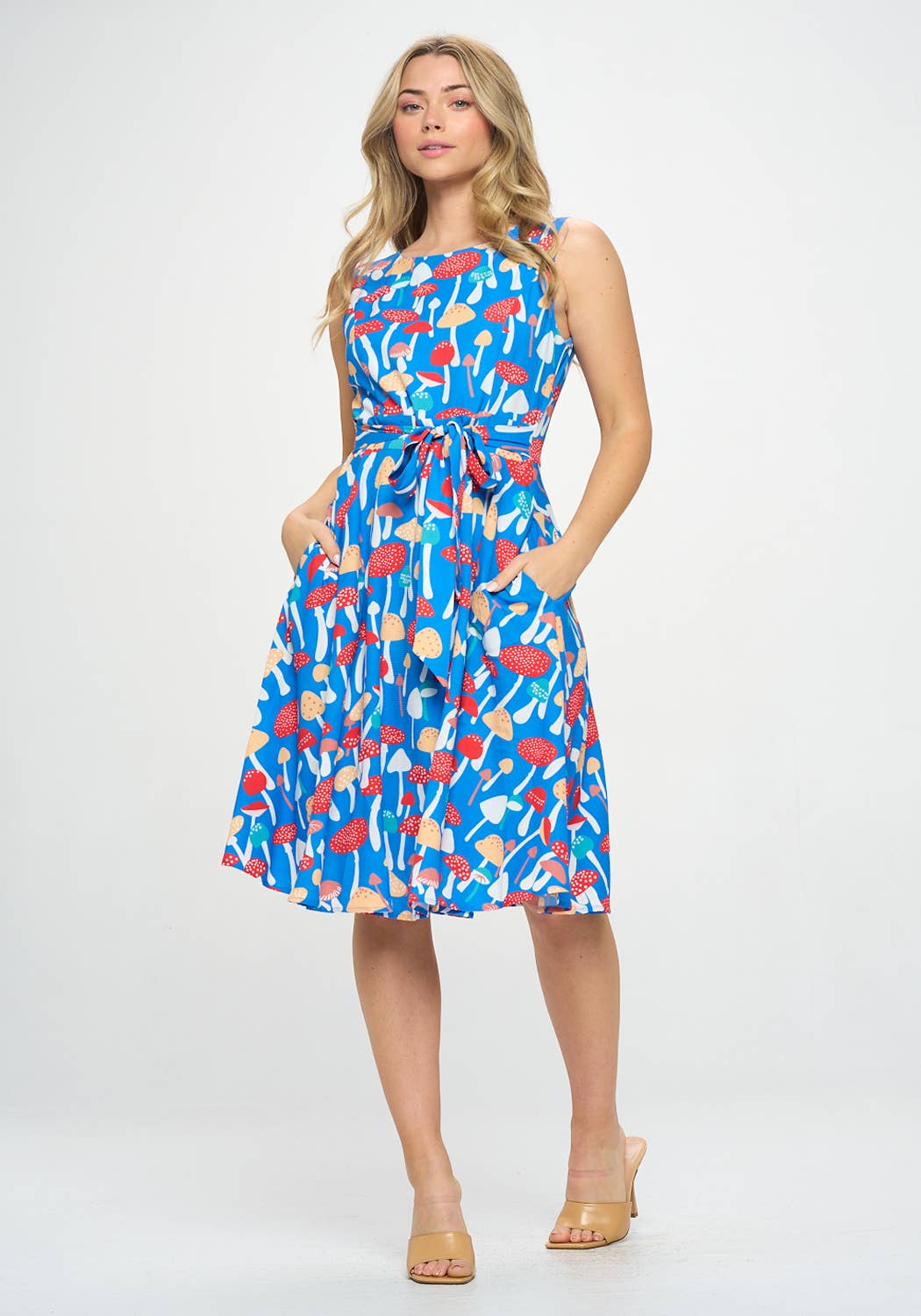 Mushroom Print Fit and Flare Dress