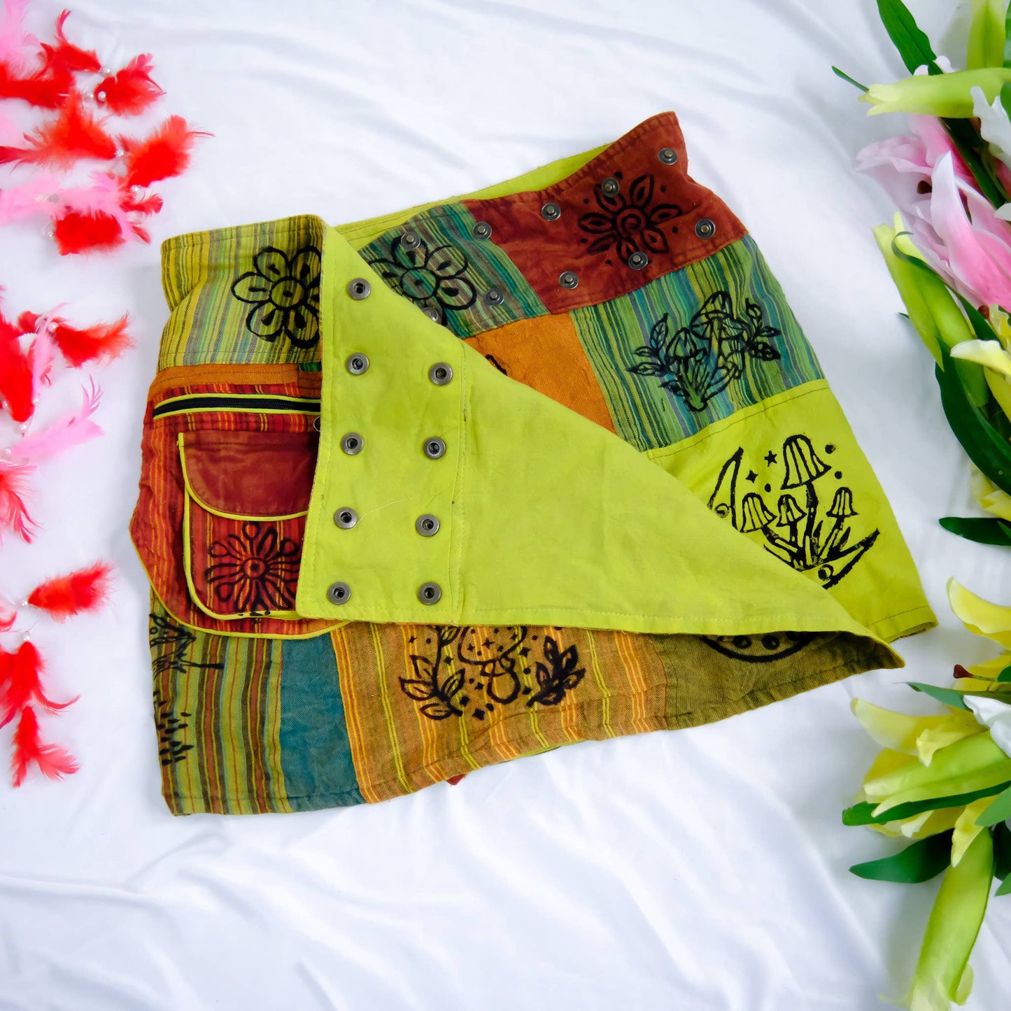 Patchwork Skirt with Button