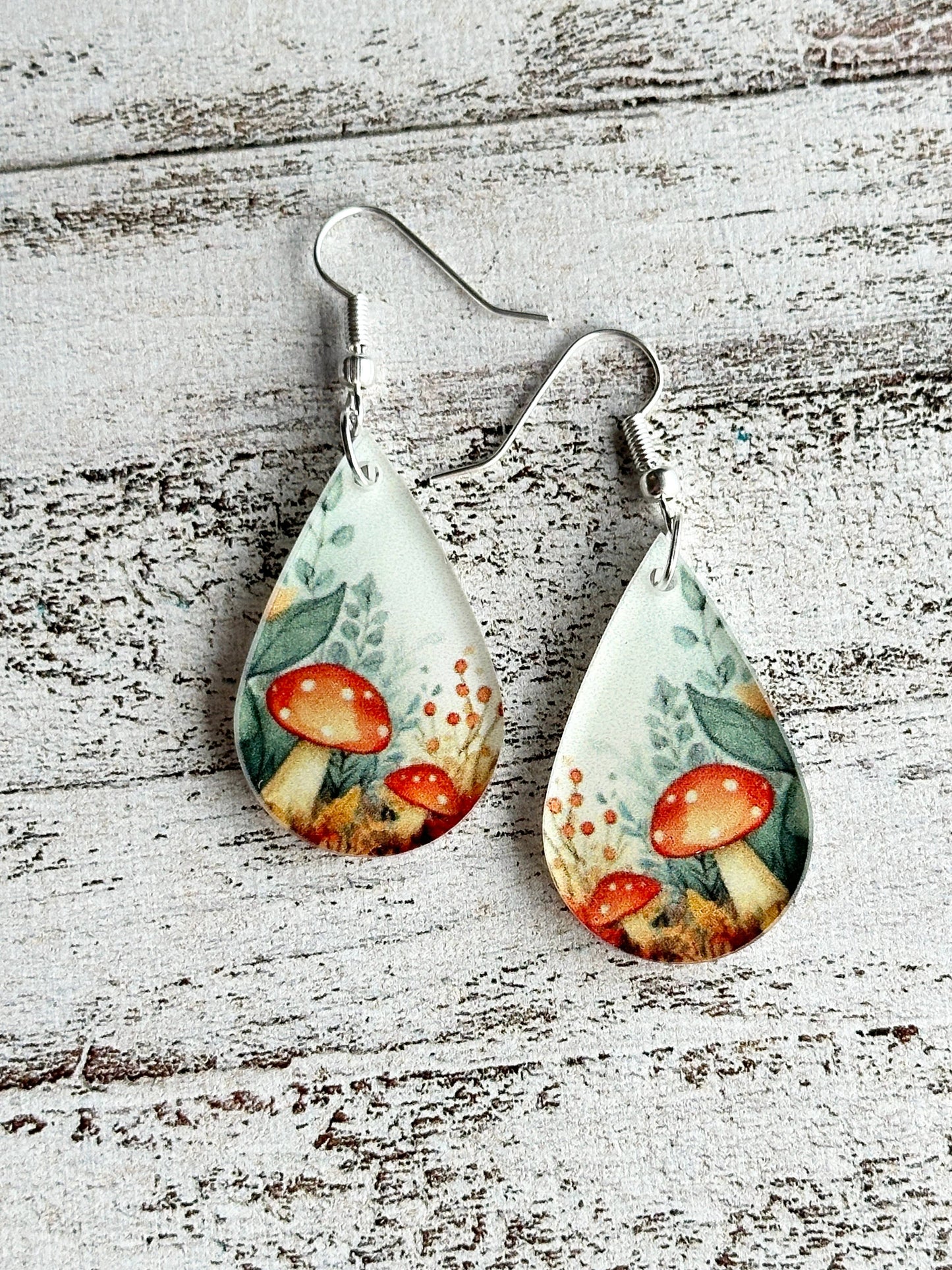 Mushroom Forest Tear Drop Pendant earring or necklace