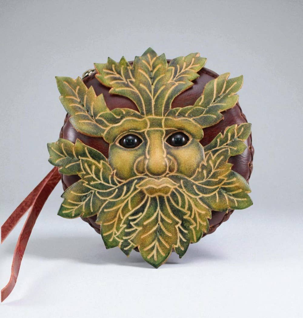 Green Man Wristlet Handmade leather coin purse wallet