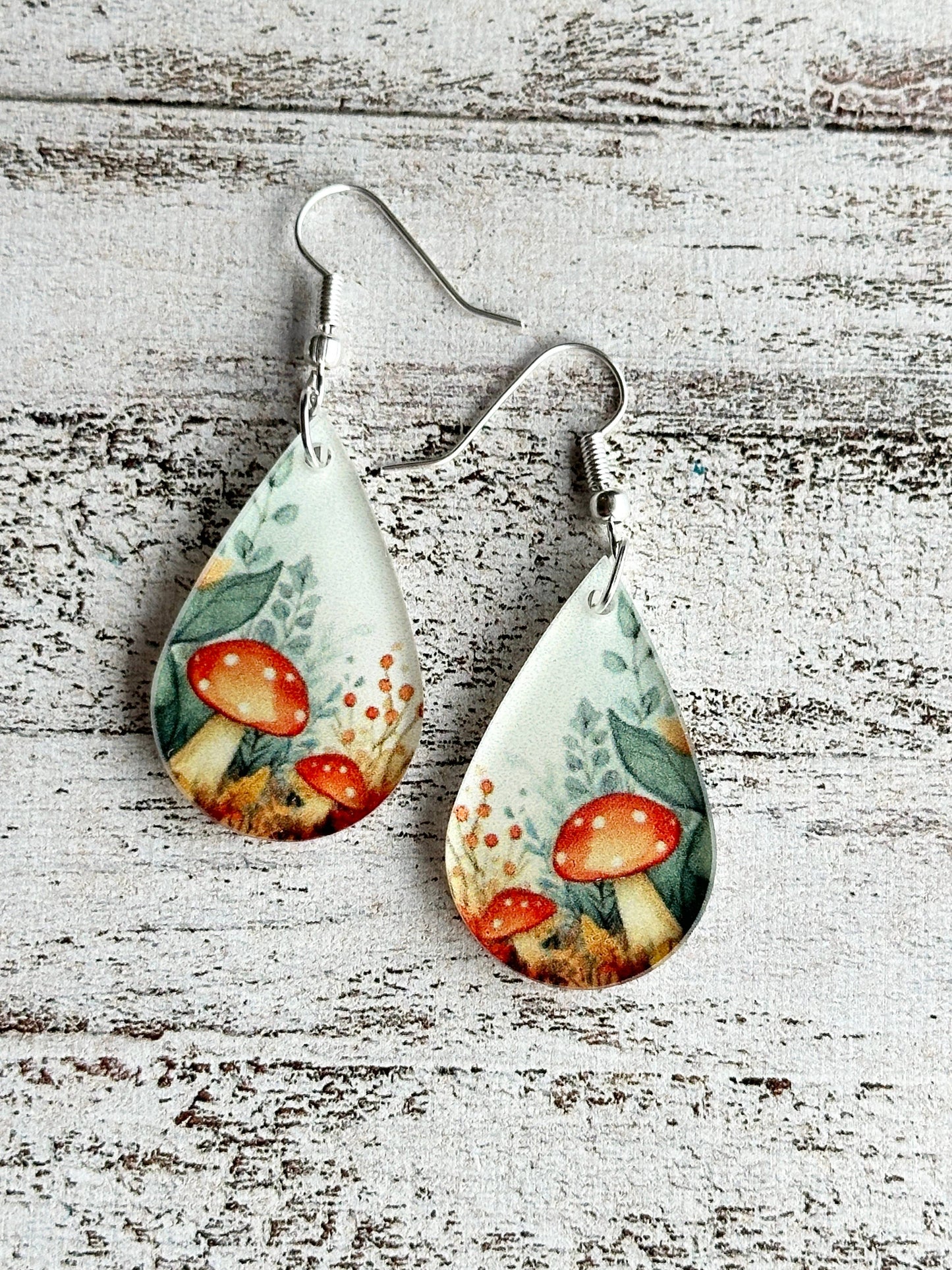 Mushroom Forest Tear Drop Pendant earring or necklace