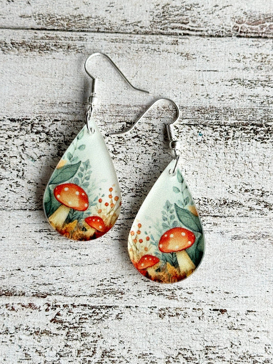Mushroom Forest Tear Drop Pendant earring or necklace