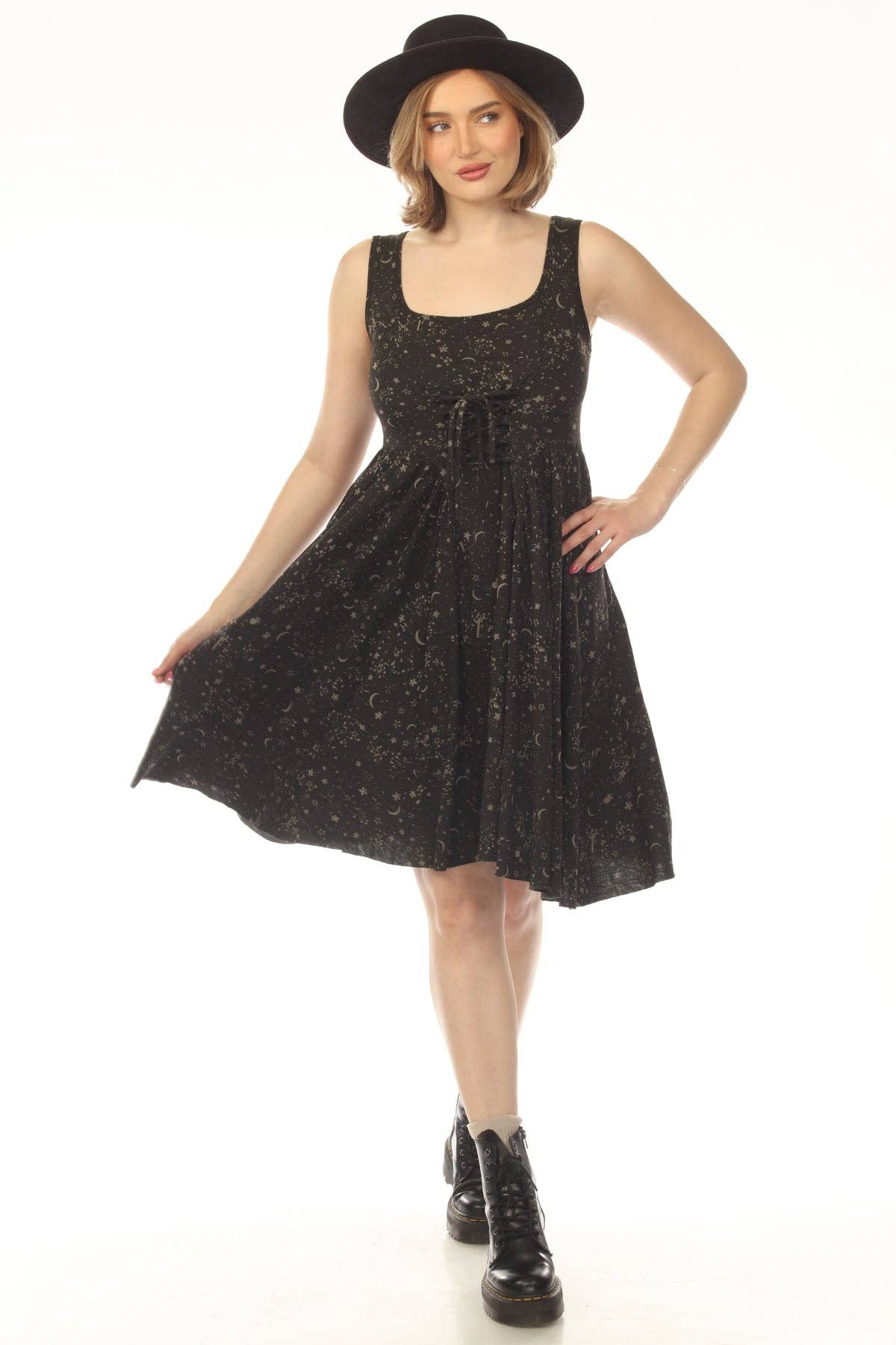 Celestial Corset Twirl Dress - Black
