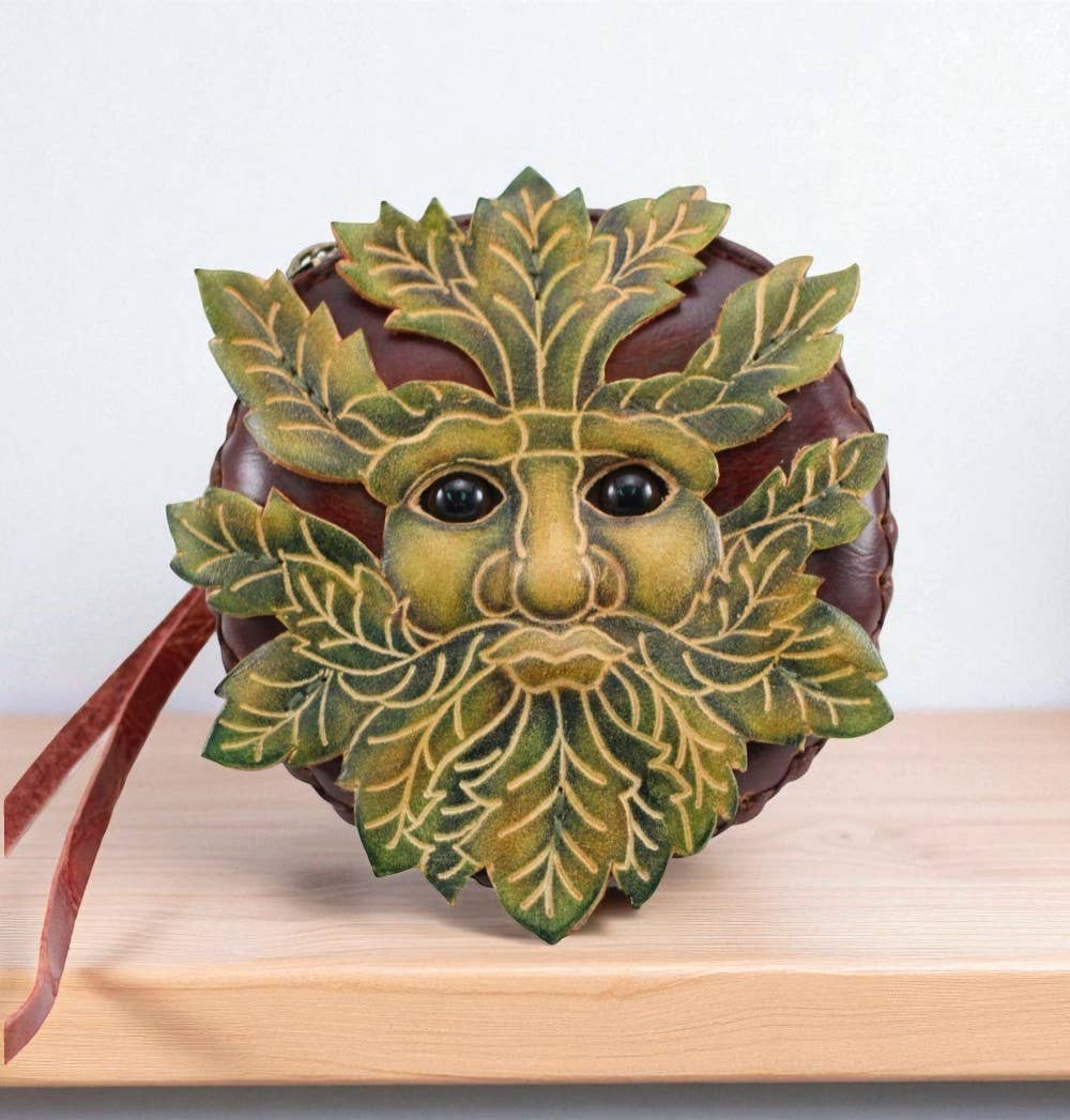 Green Man Wristlet Handmade leather coin purse wallet