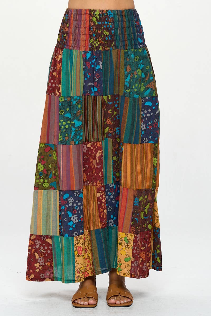Womens Clothing - Smocked  Patchwork Skirt/ Dress