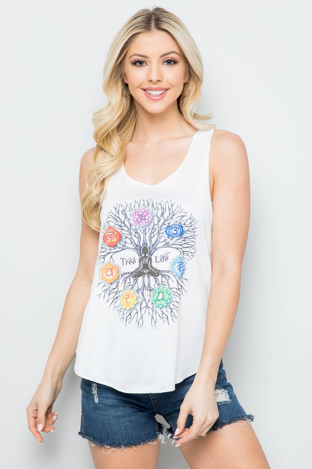 Chakra with tree of life Print Graphic Tanktops