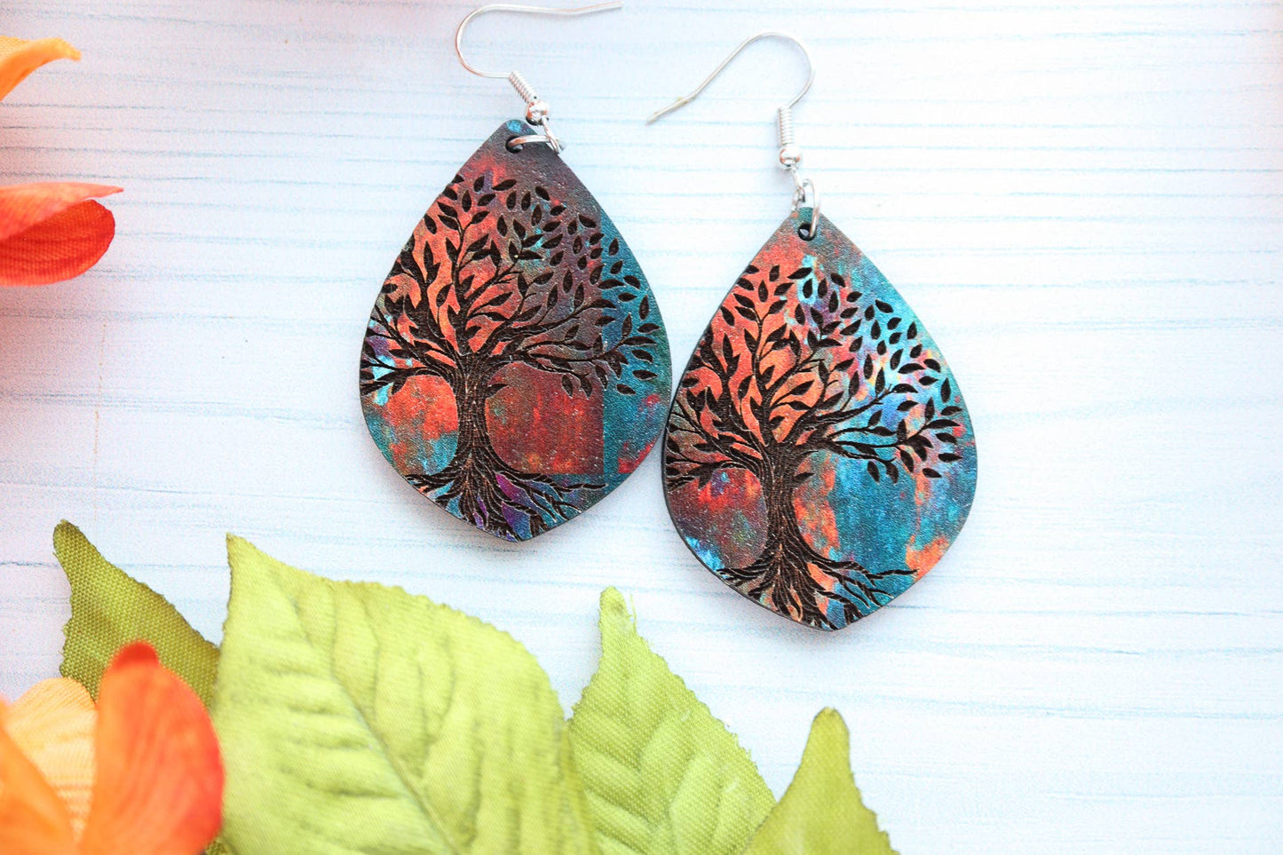 Rustic Engraved Giving Tree Pendant or Earrings