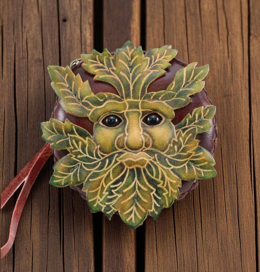 Green Man Wristlet Handmade leather coin purse wallet