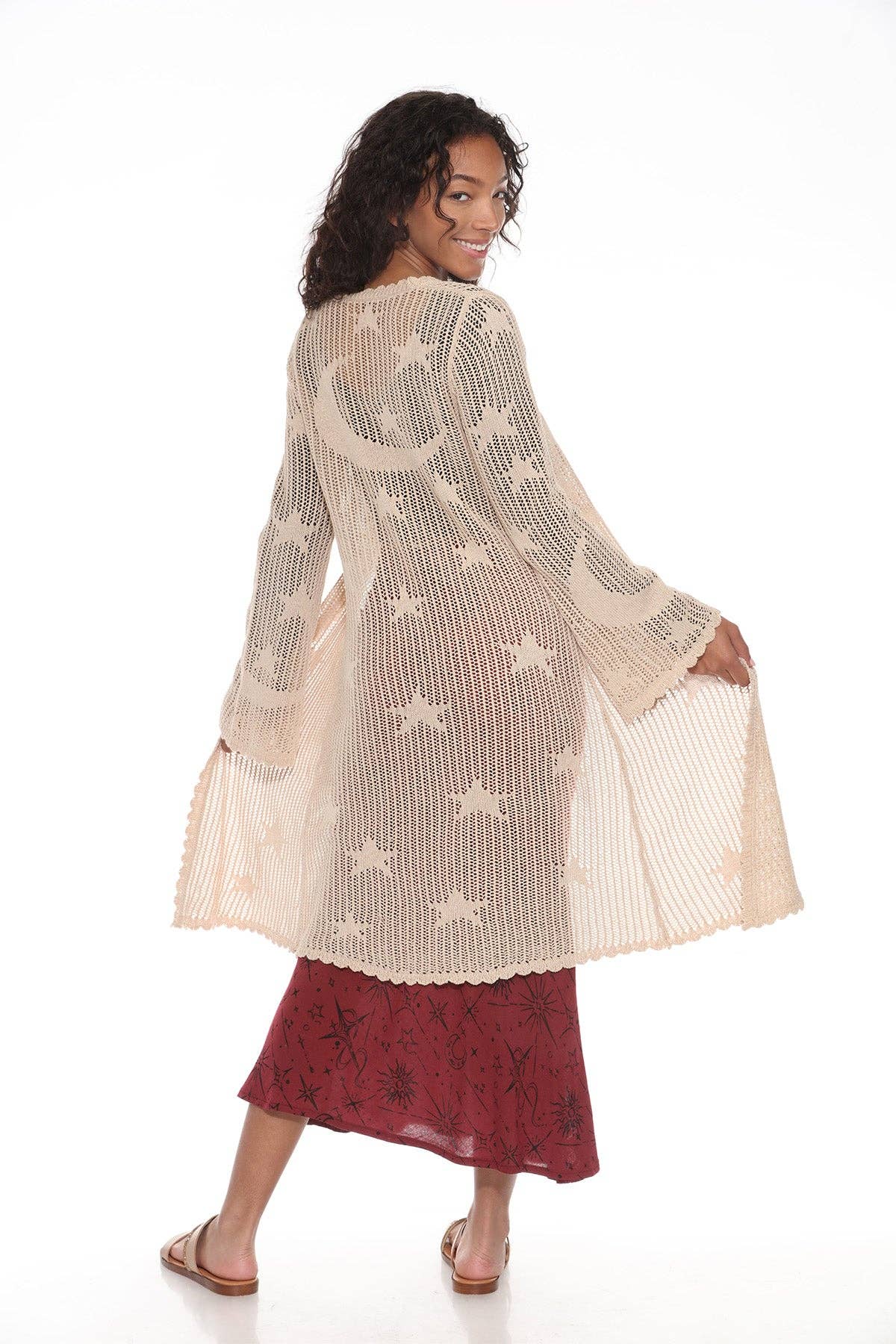 Celestial Lacy Longline Cardigan - Cream