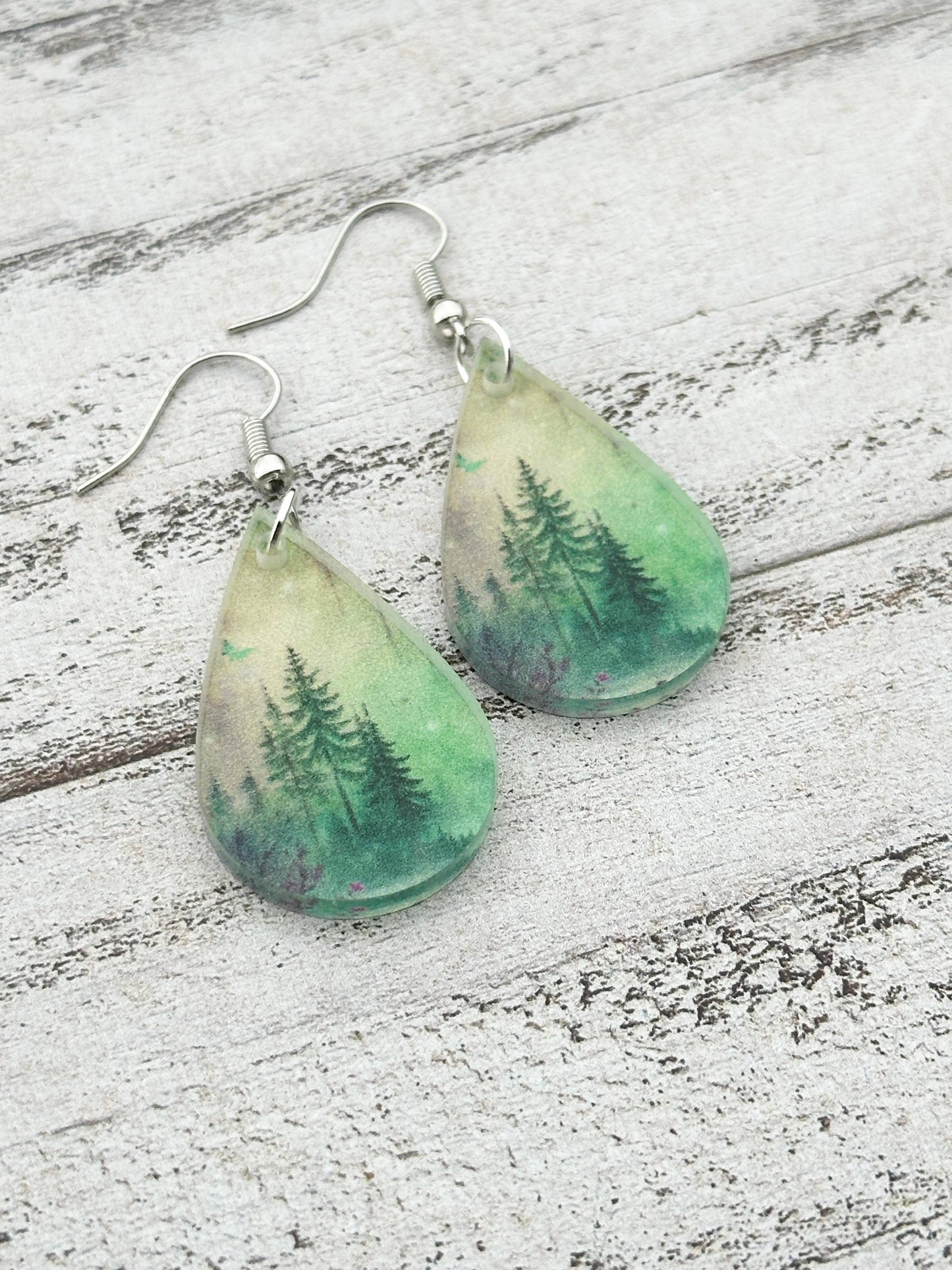 Evergreen Morning Forest Dangle Earrings and Adjustable Necklace