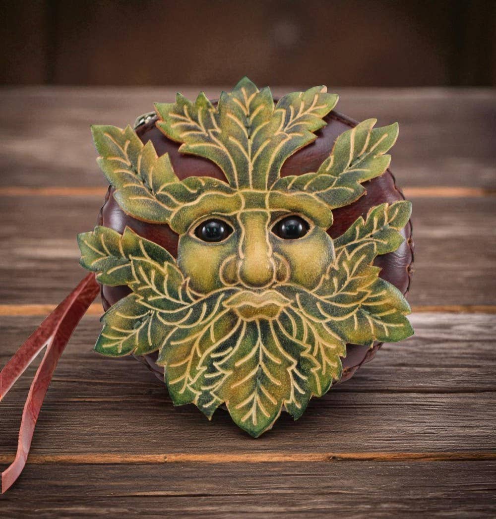 Green Man Wristlet Handmade leather coin purse wallet