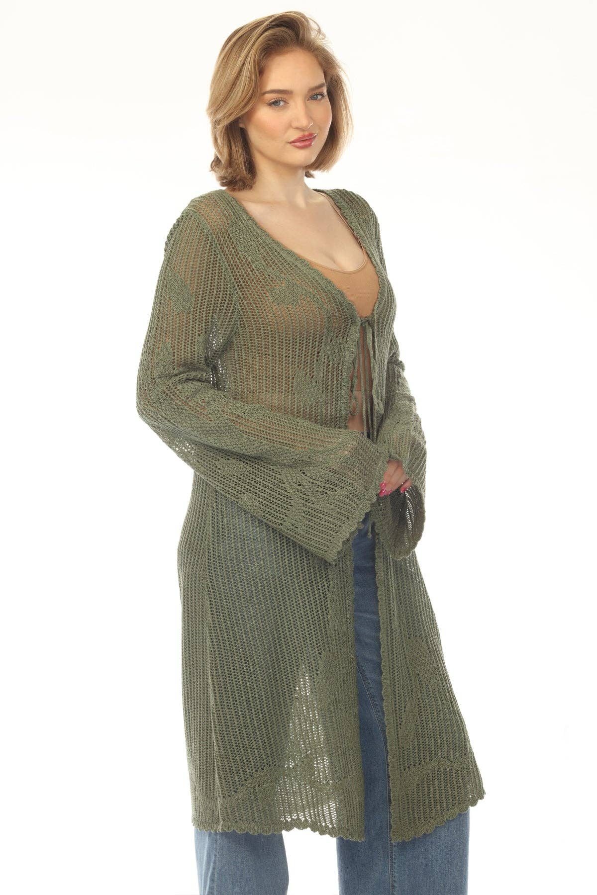 Tree of Life Long Cardigan - Green
