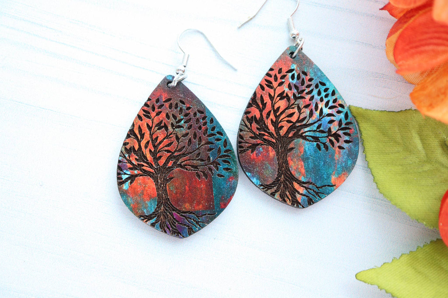 Rustic Engraved Giving Tree Pendant or Earrings