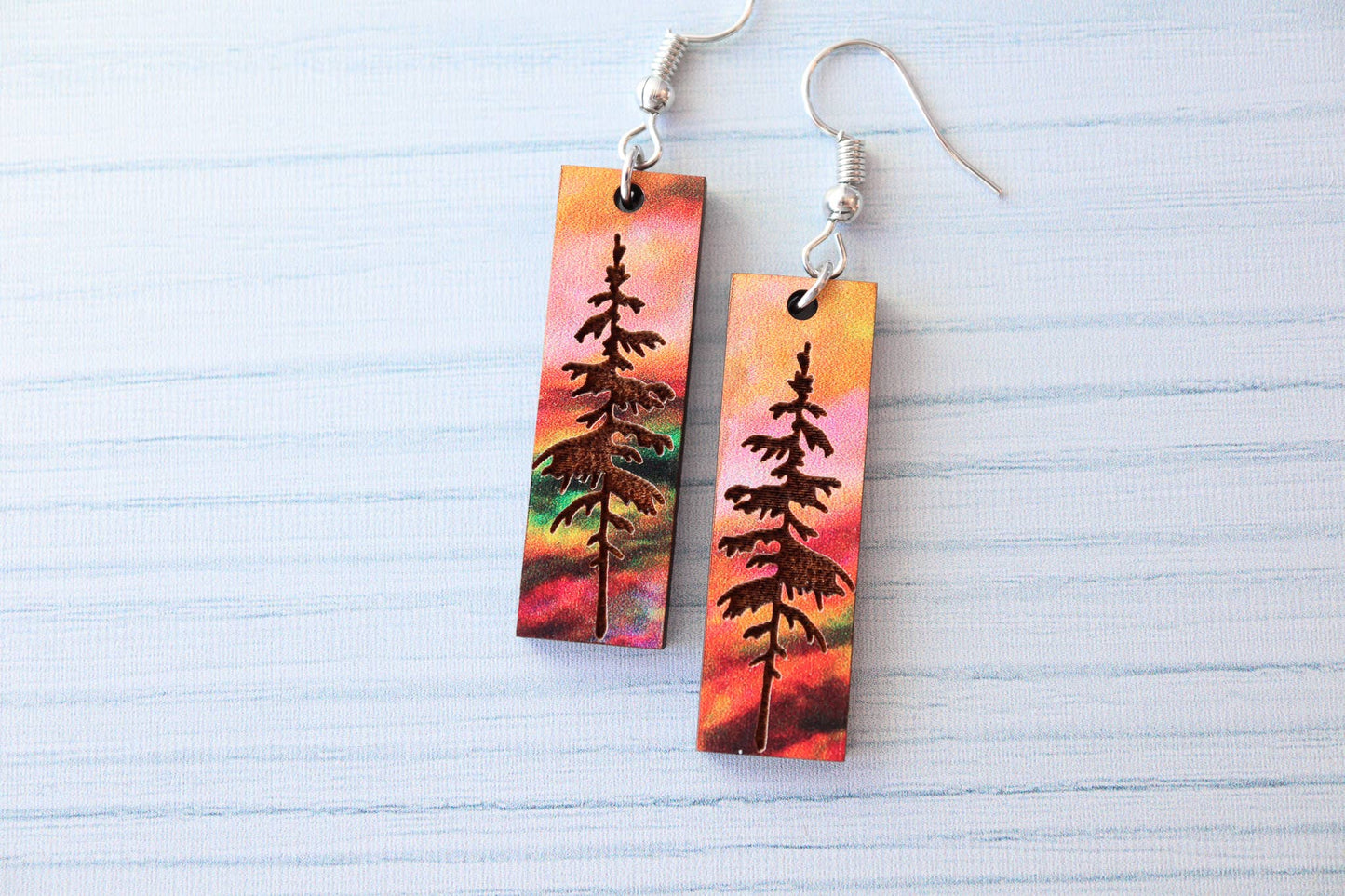 Aurora Pine Forest Wood Dangle Earrings Pendant