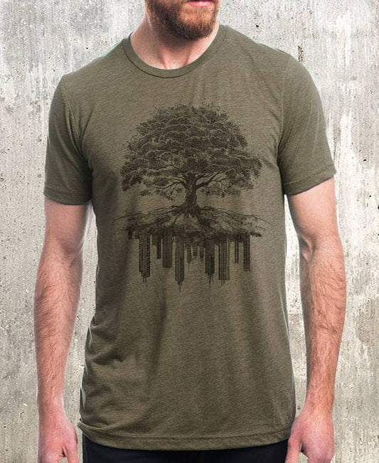 Tree & Crumbling City T-Shirt - Olive