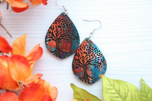 Rustic Engraved Giving Tree Pendant or Earrings