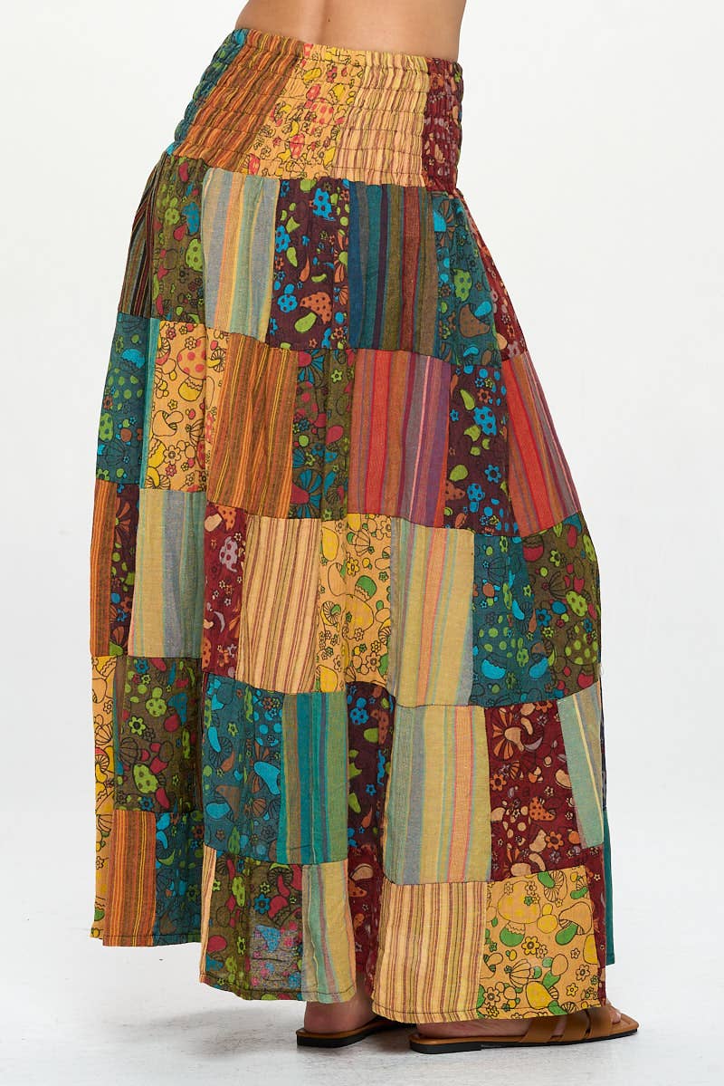 Womens Clothing - Smocked  Patchwork Skirt/ Dress