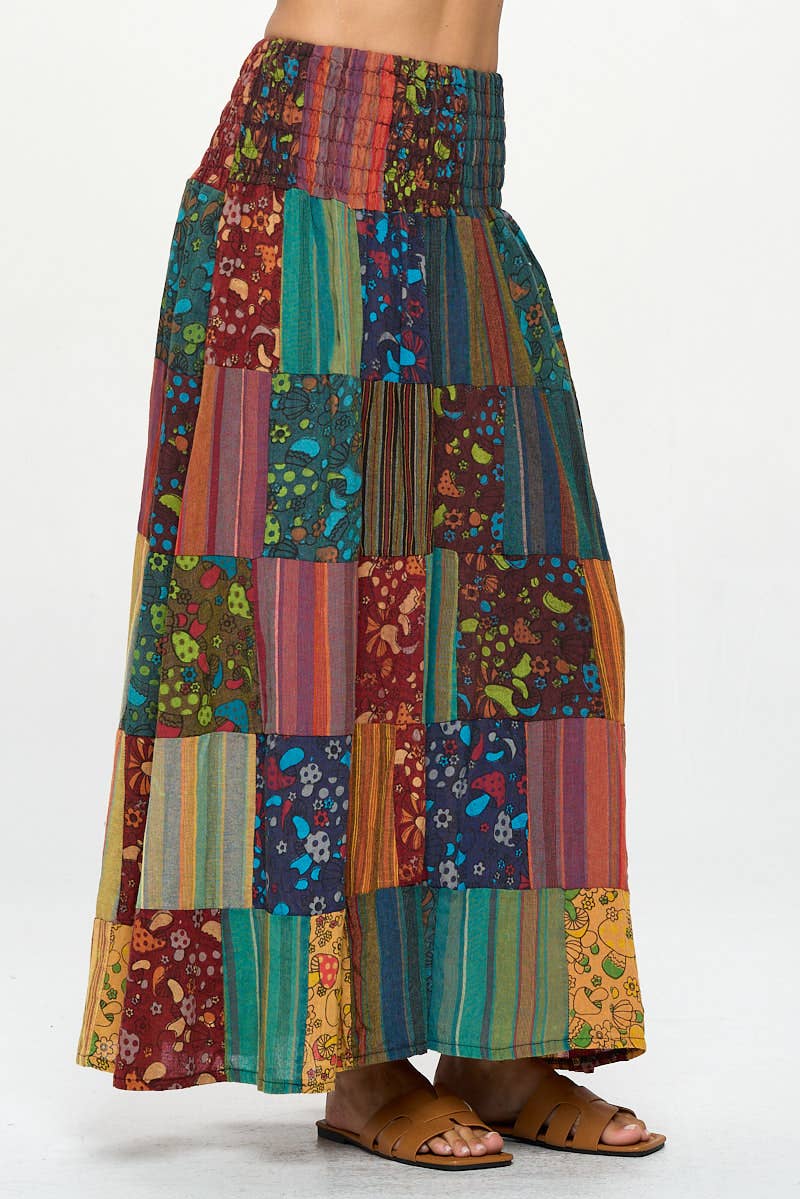 Womens Clothing - Smocked  Patchwork Skirt/ Dress