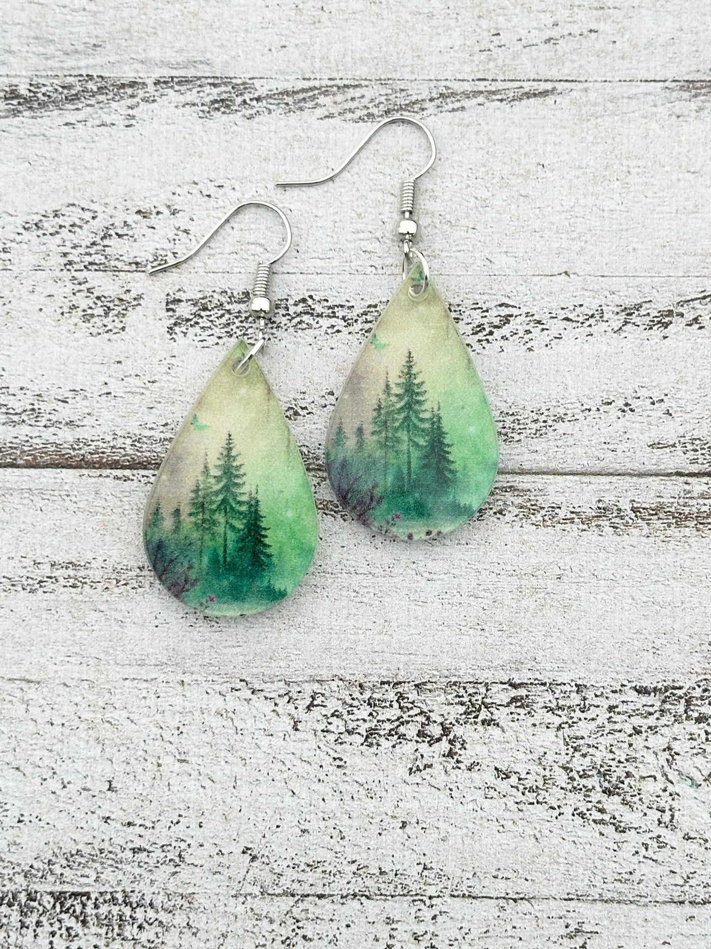 Evergreen Morning Forest Dangle Earrings and Adjustable Necklace