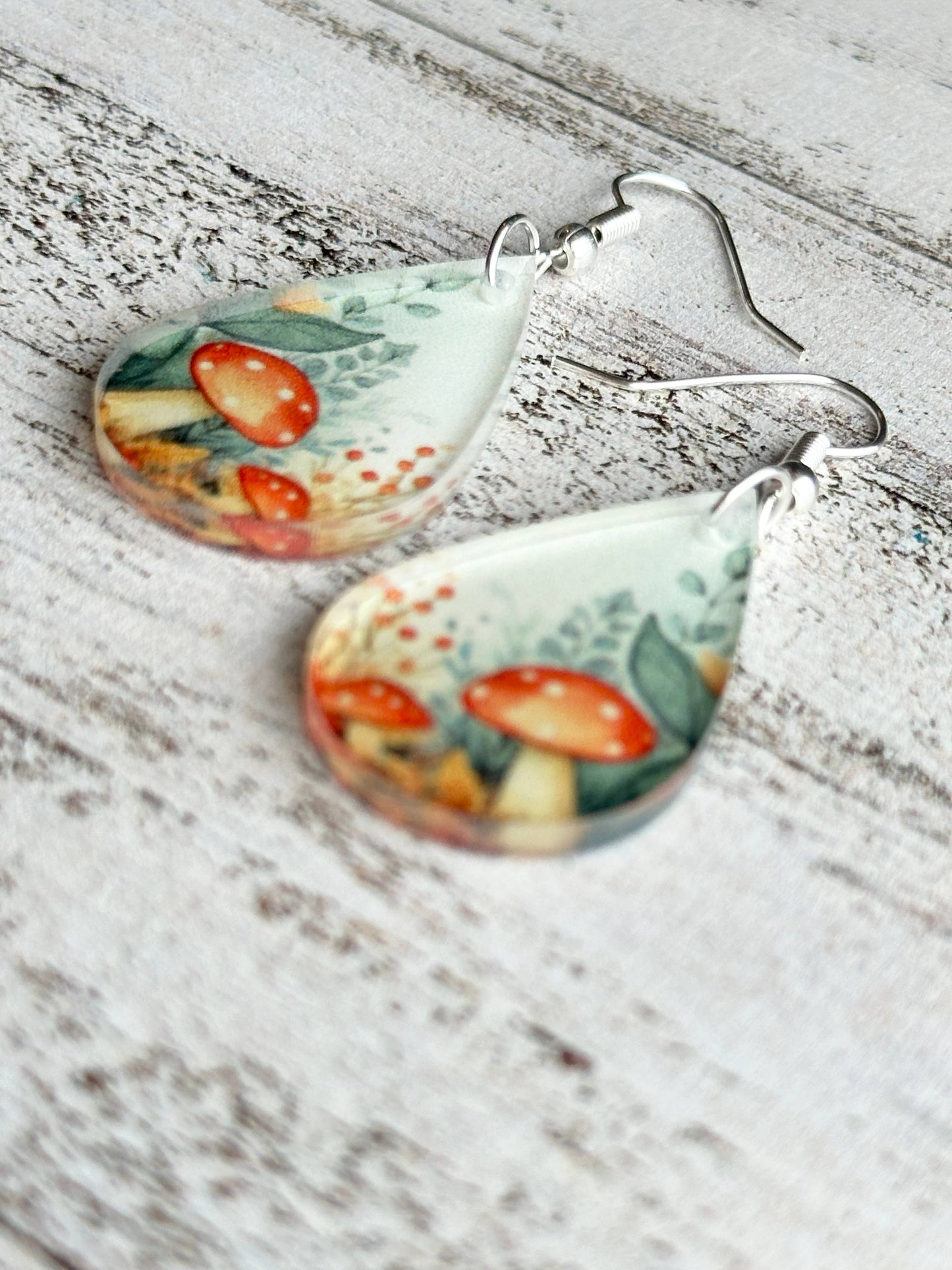 Mushroom Forest Tear Drop Pendant earring or necklace