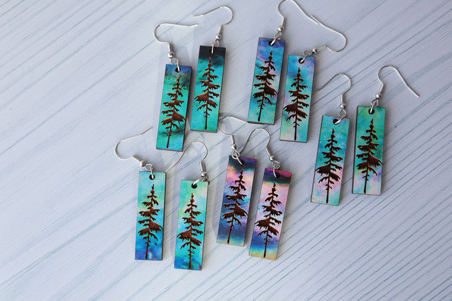 Aurora Pine Forest Wood Dangle Earrings Pendant