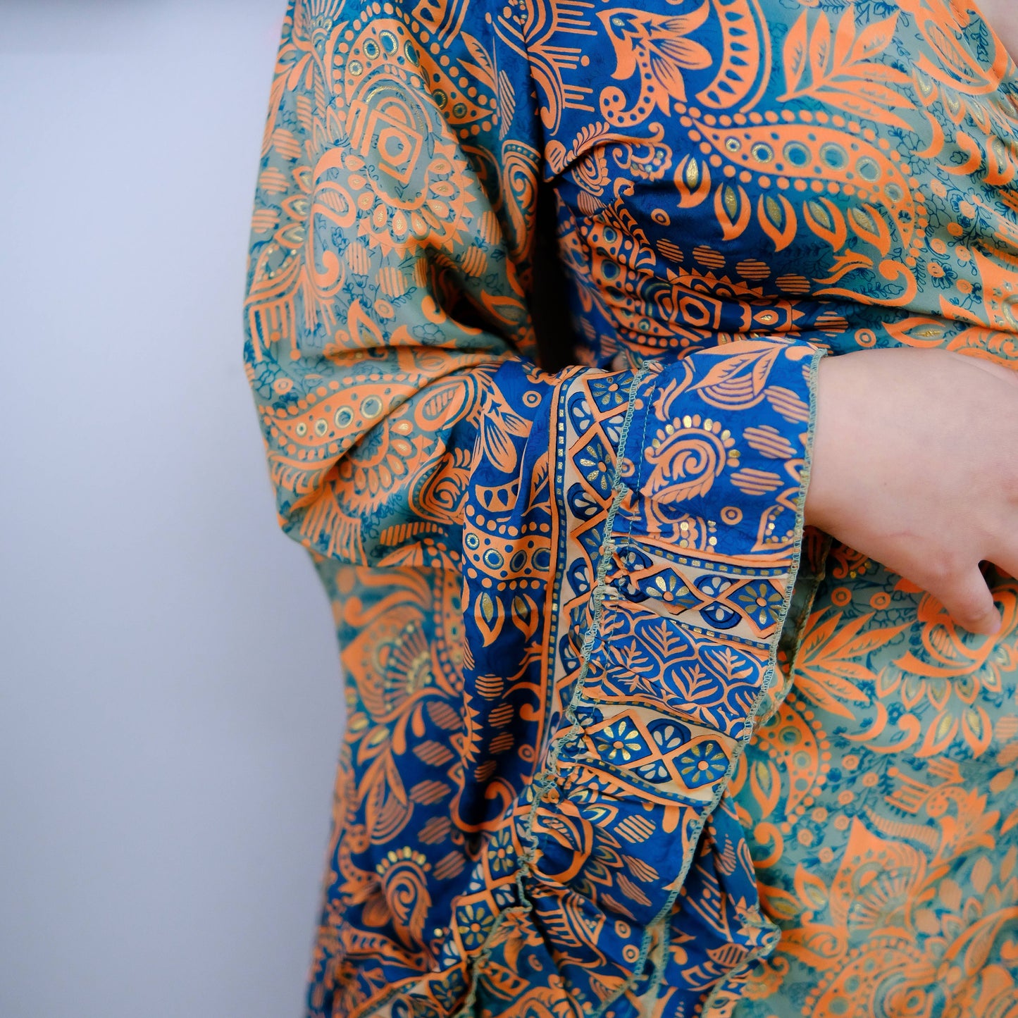 Silk Boho Style Wrap Dress with Ruffle