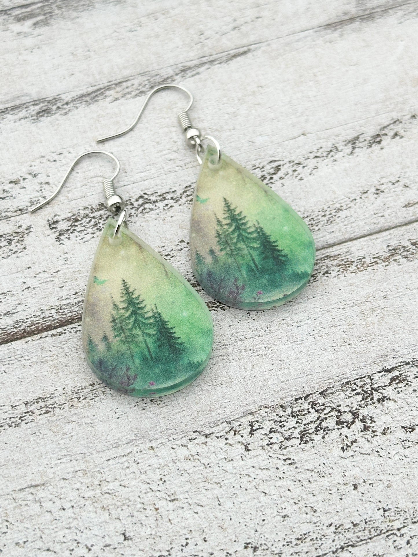 Evergreen Morning Forest Dangle Earrings and Adjustable Necklace