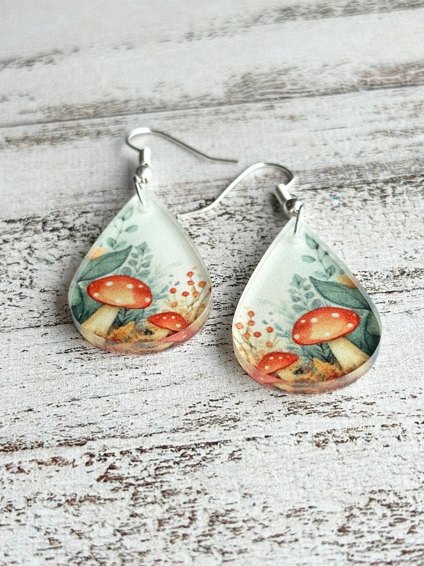 Mushroom Forest Tear Drop Pendant earring or necklace