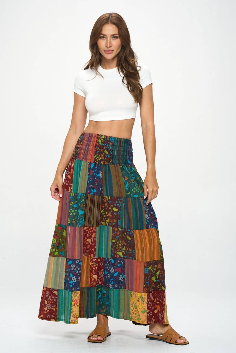 Womens Clothing - Smocked  Patchwork Skirt/ Dress