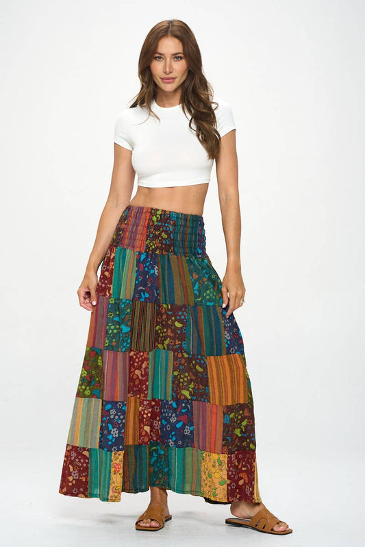 Womens Clothing - Smocked  Patchwork Skirt/ Dress