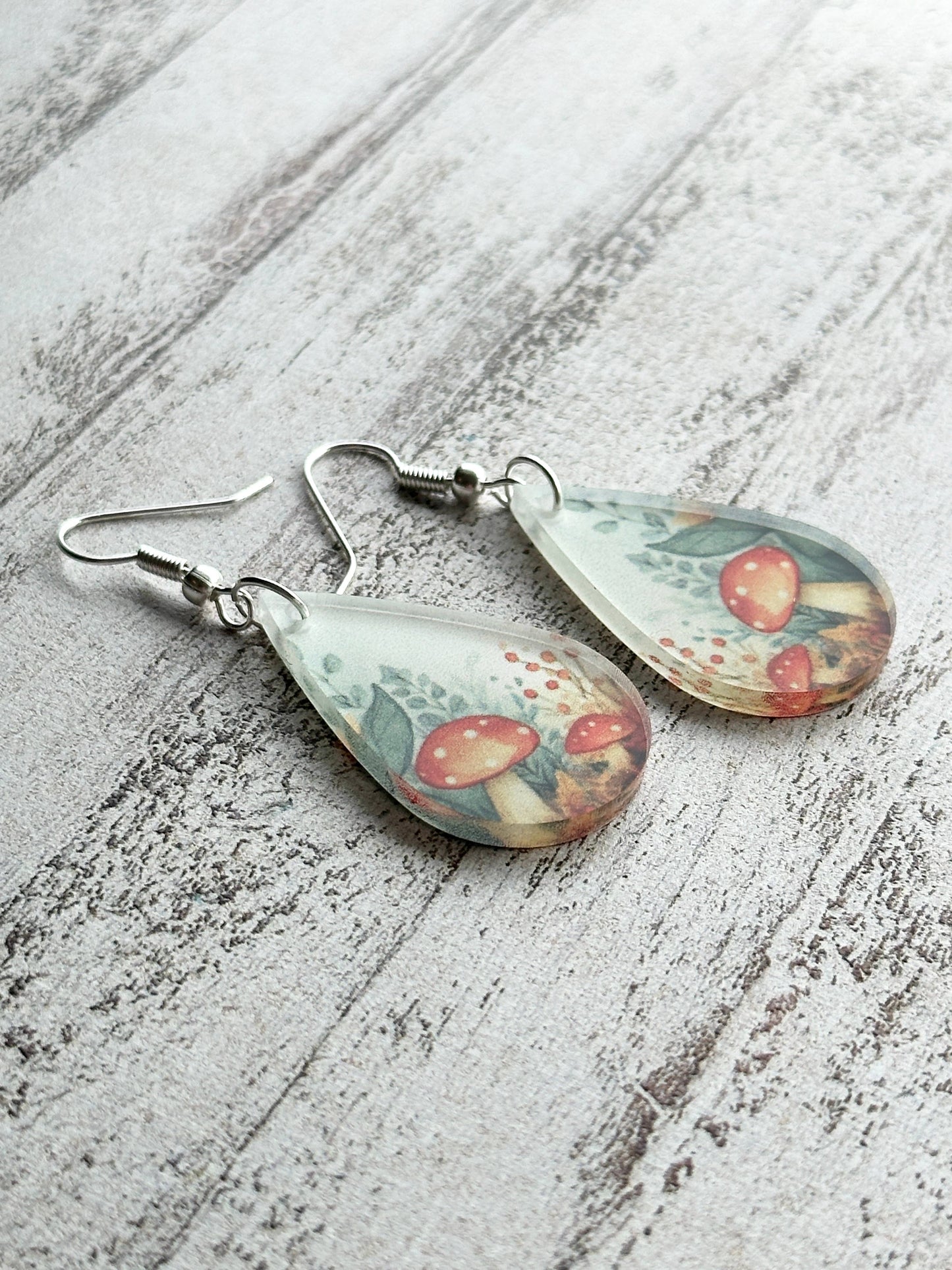 Mushroom Forest Tear Drop Pendant earring or necklace