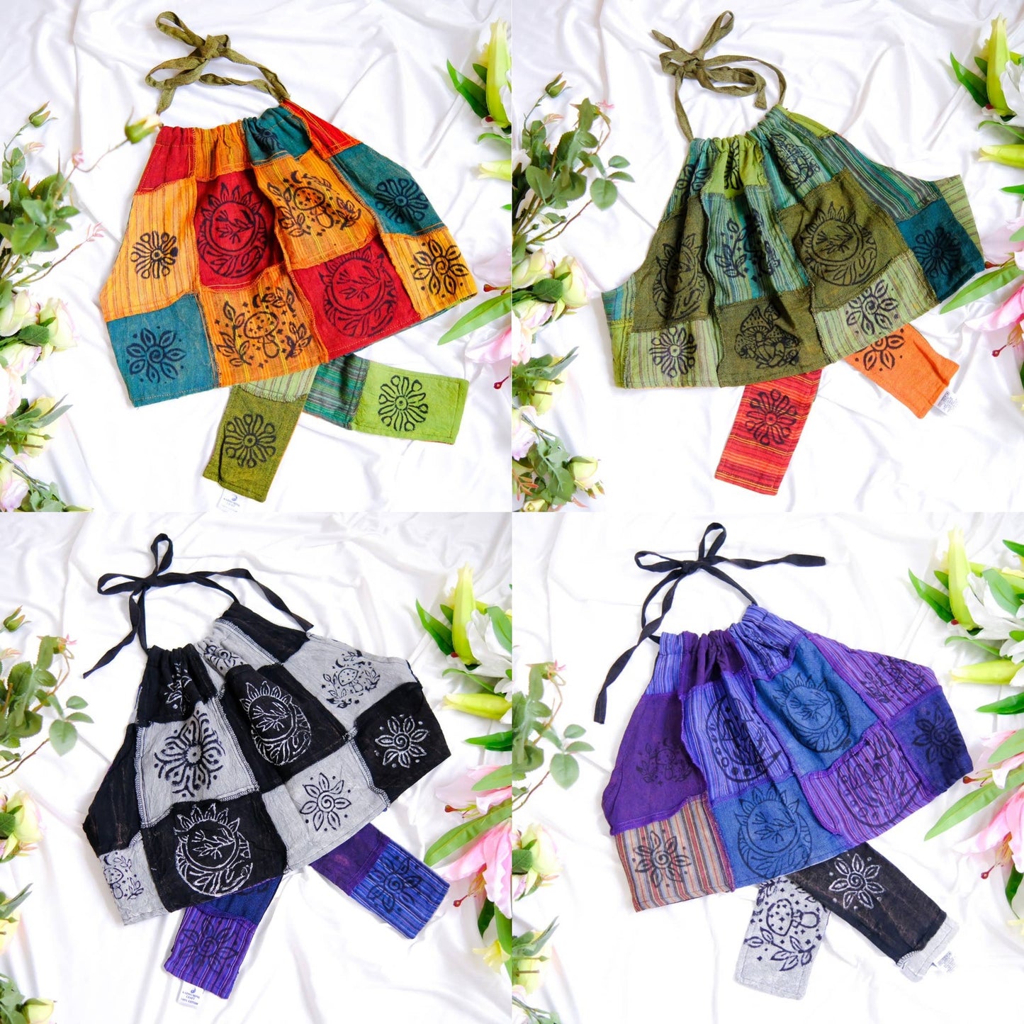 Patchwork Reversible Cotton Backless Halter Top