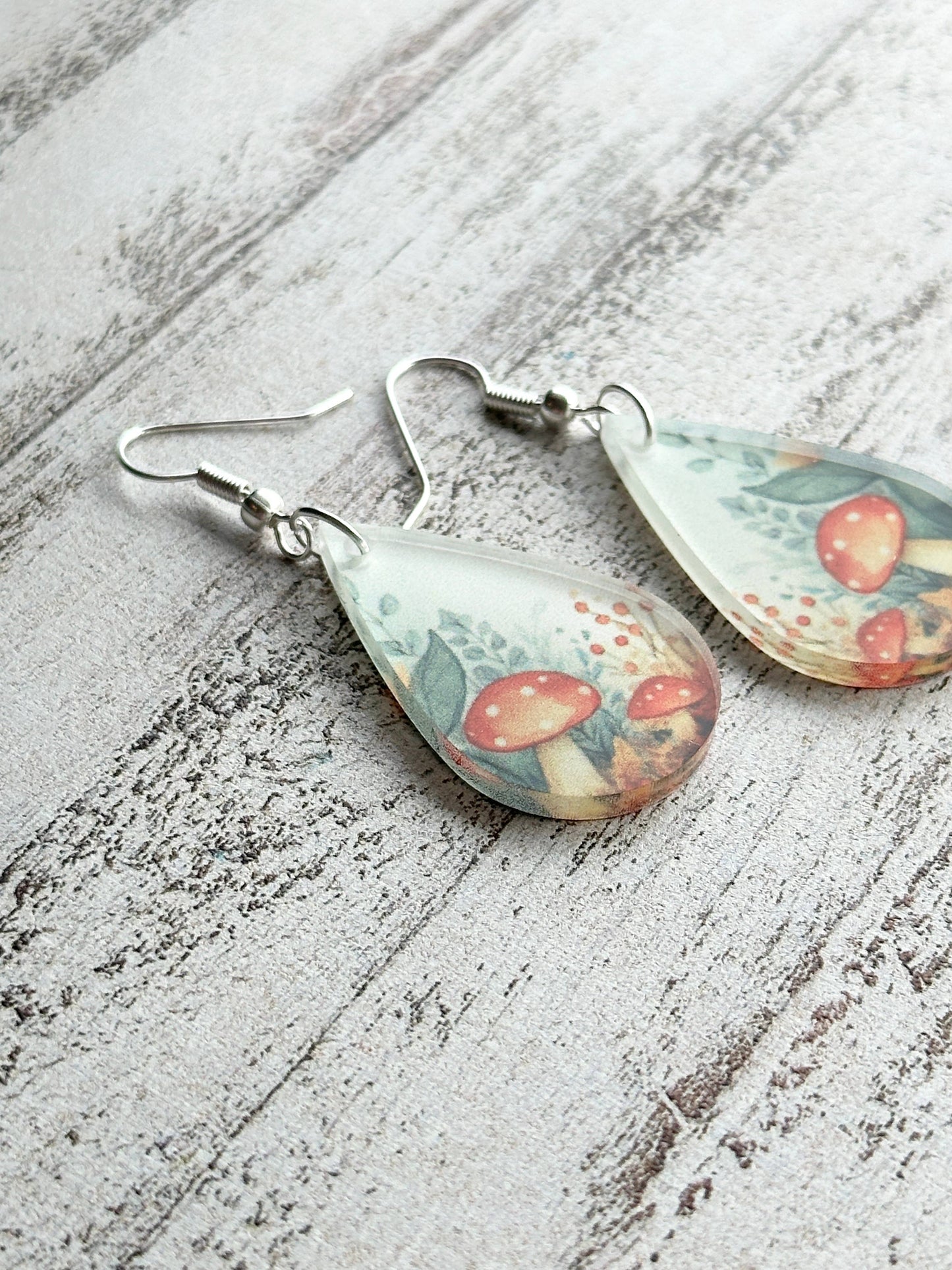 Mushroom Forest Tear Drop Pendant earring or necklace