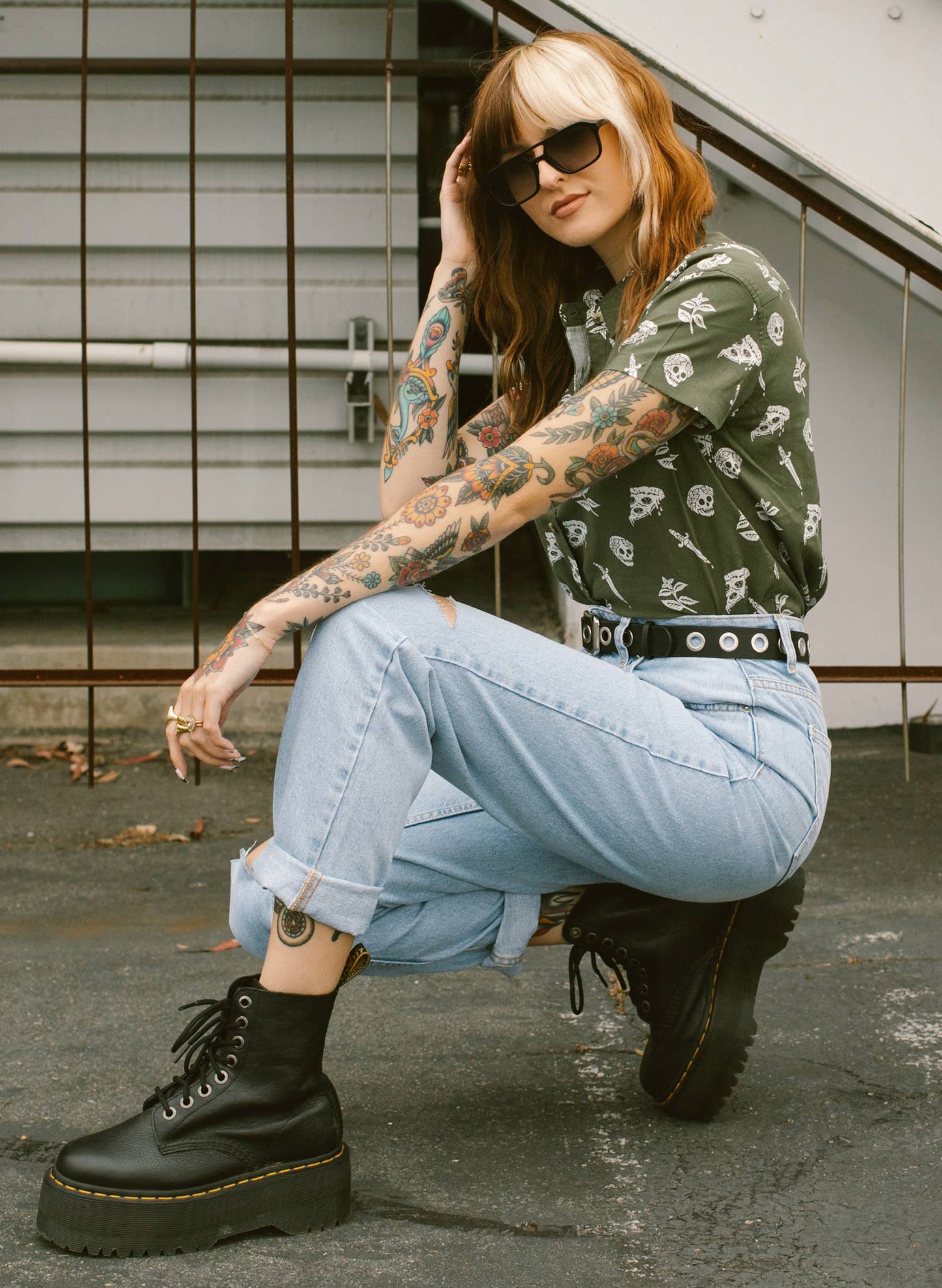 Pizza Slayer Tattoo Flash Mens Womens Casual Button Up Shirt
