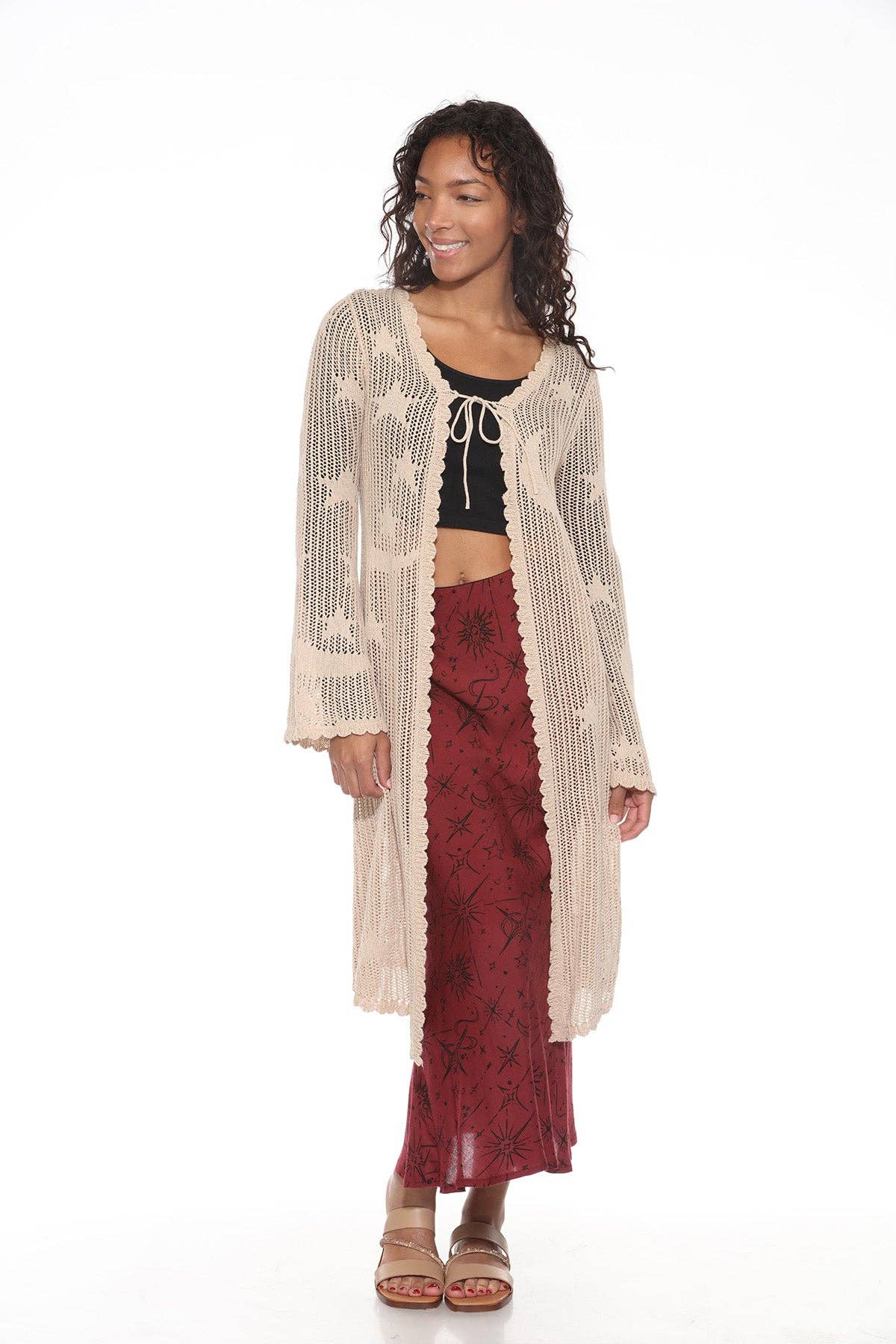 Celestial Lacy Longline Cardigan - Cream