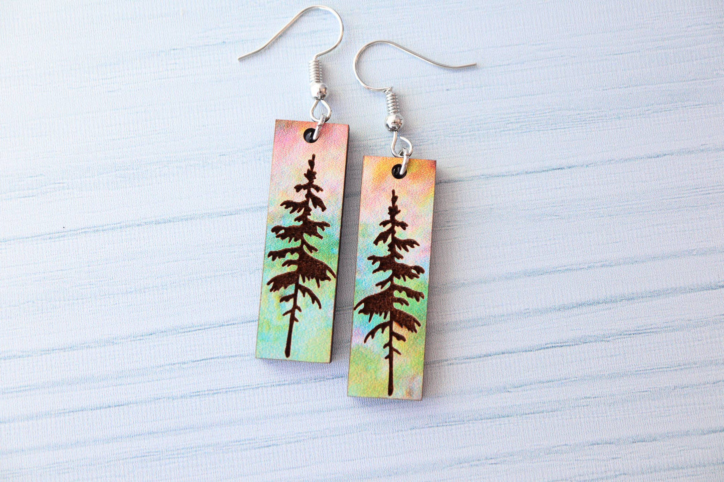 Aurora Pine Forest Wood Dangle Earrings Pendant