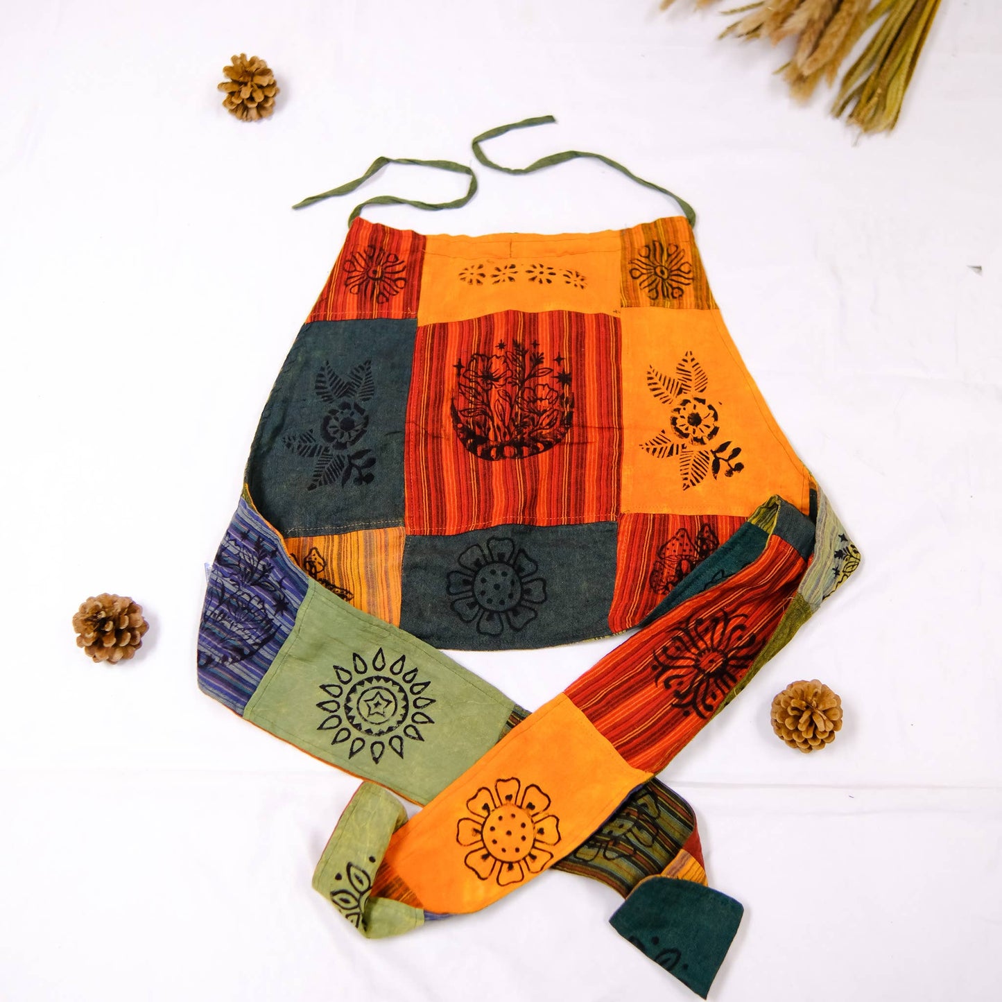 Patchwork Reversible Cotton Backless Halter Top
