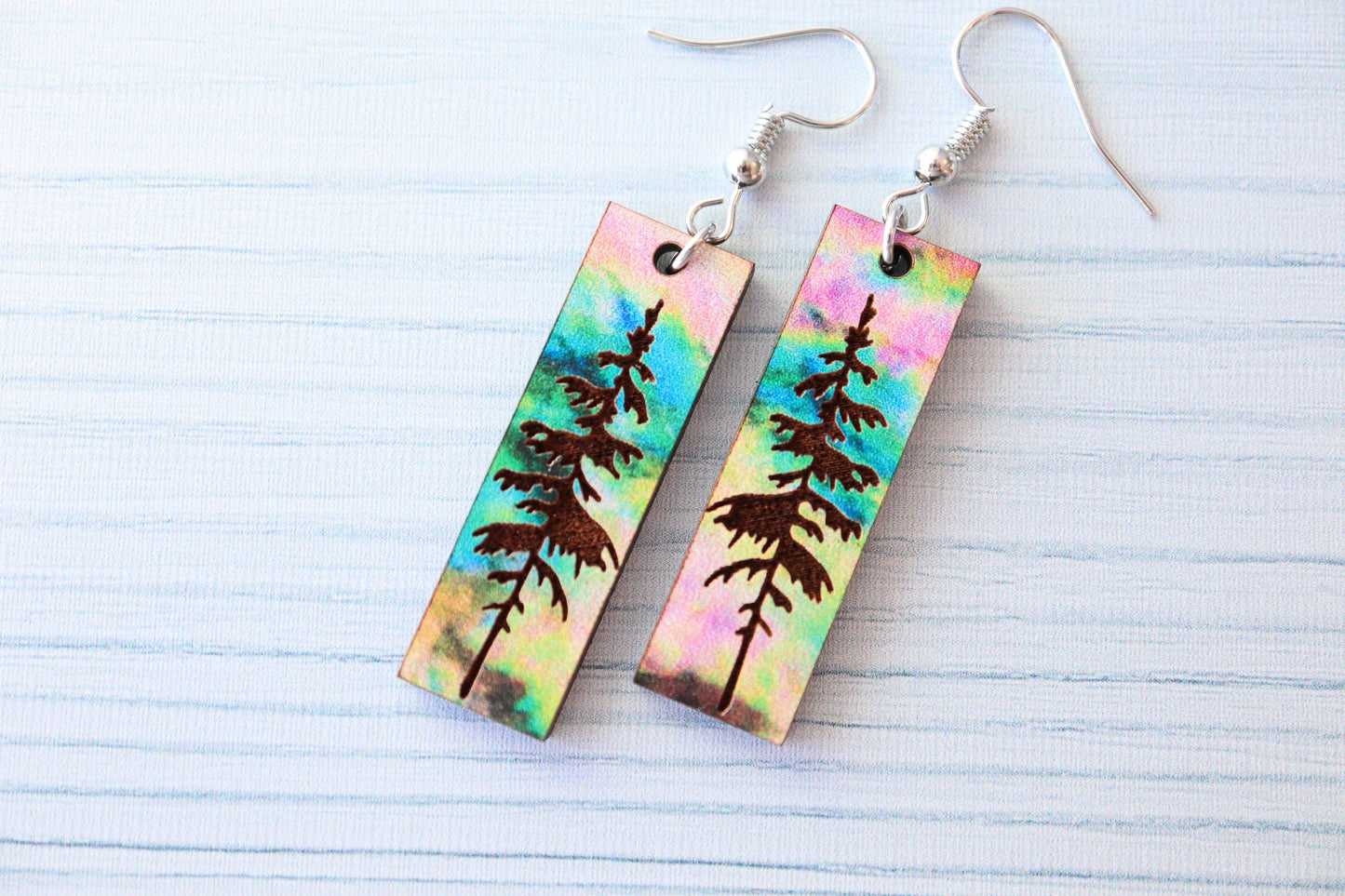 Aurora Pine Forest Wood Dangle Earrings Pendant