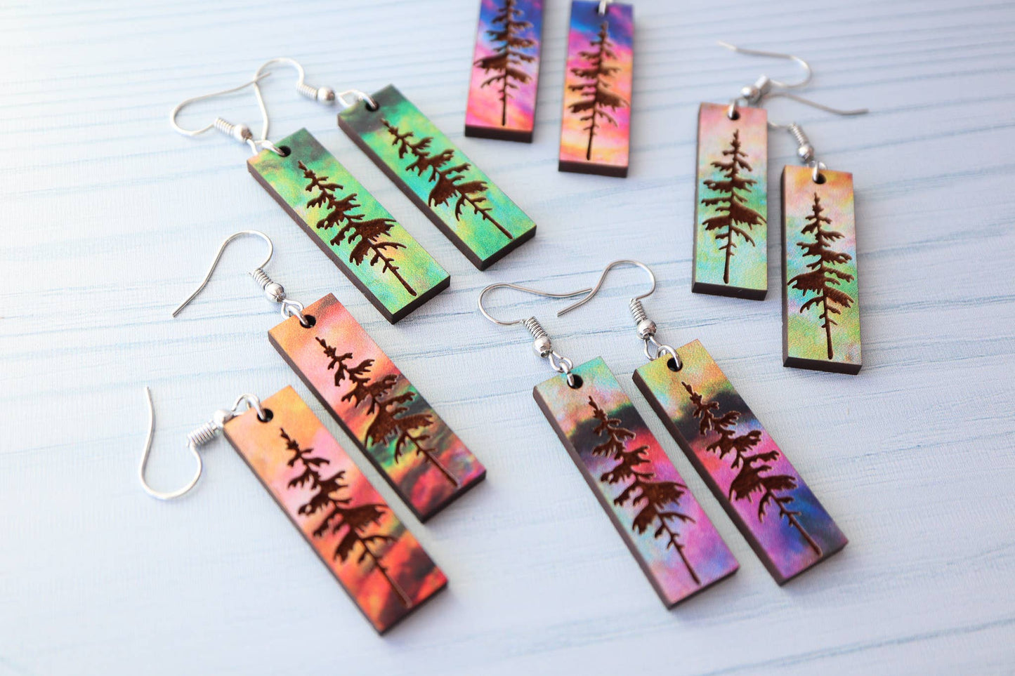 Aurora Pine Forest Wood Dangle Earrings Pendant