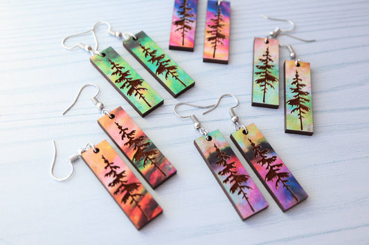 Aurora Pine Forest Wood Dangle Earrings Pendant