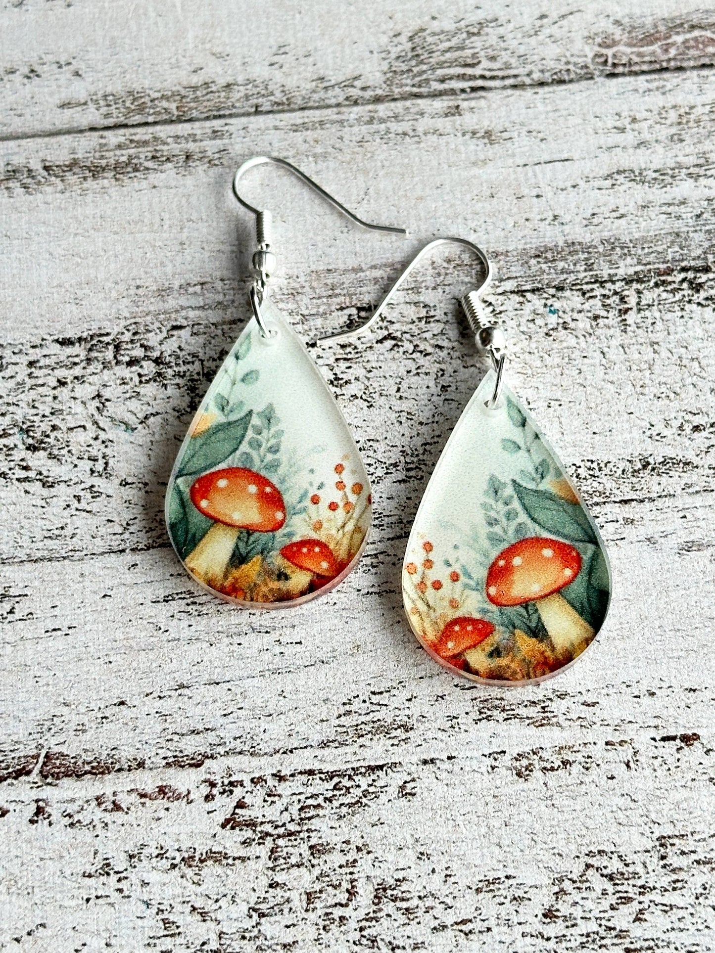 Mushroom Forest Tear Drop Pendant earring or necklace