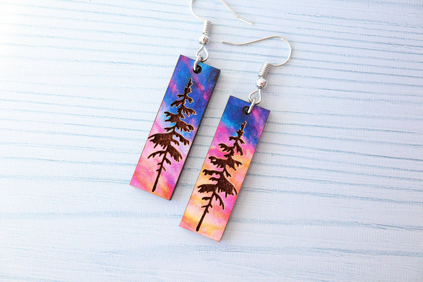Aurora Pine Forest Wood Dangle Earrings Pendant