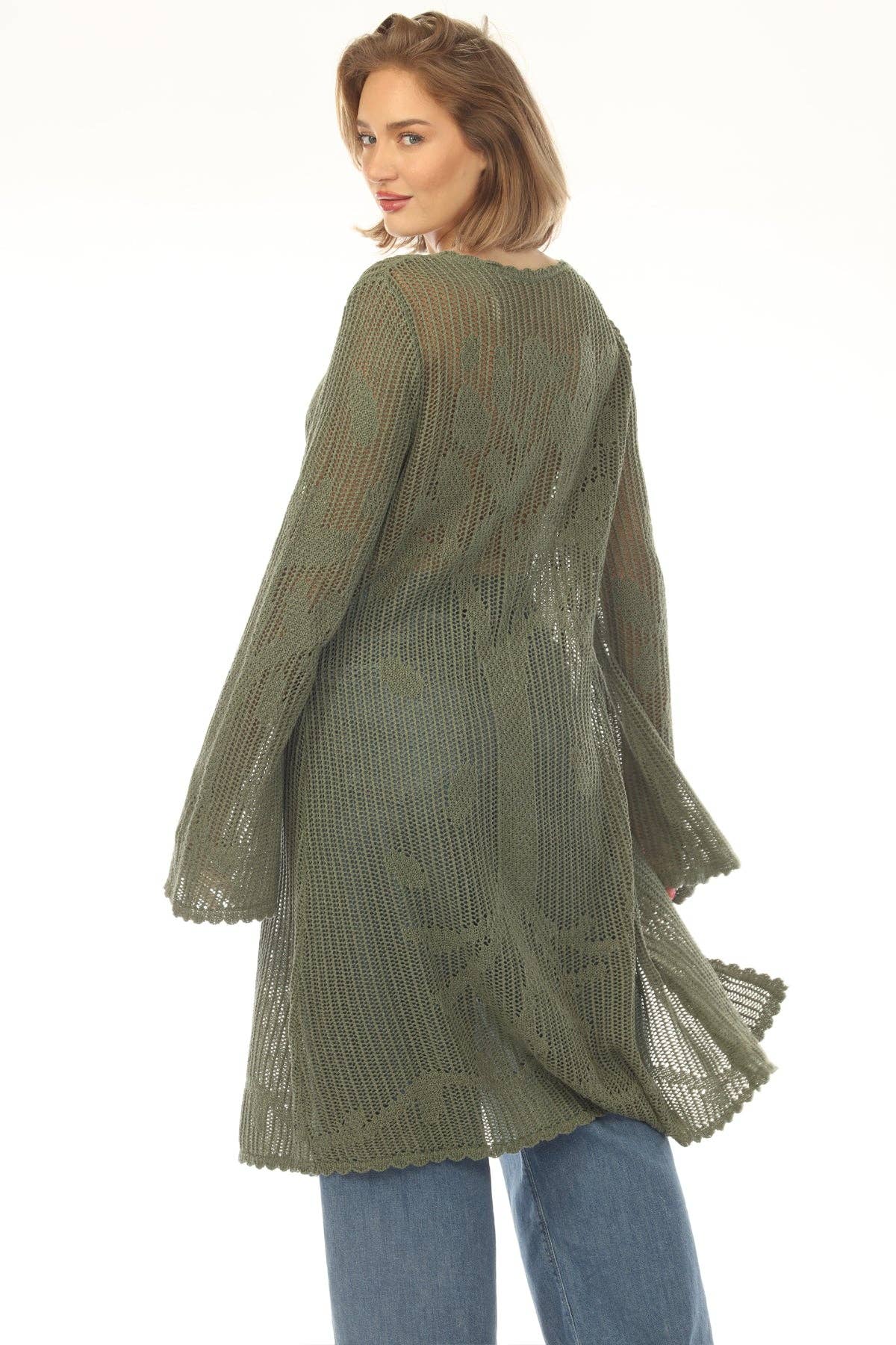 Tree of Life Long Cardigan - Green