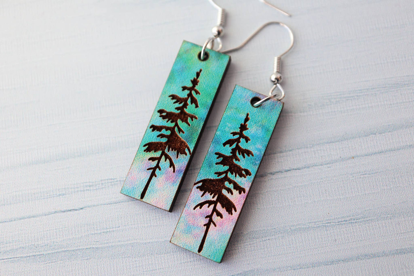 Aurora Pine Forest Wood Dangle Earrings Pendant