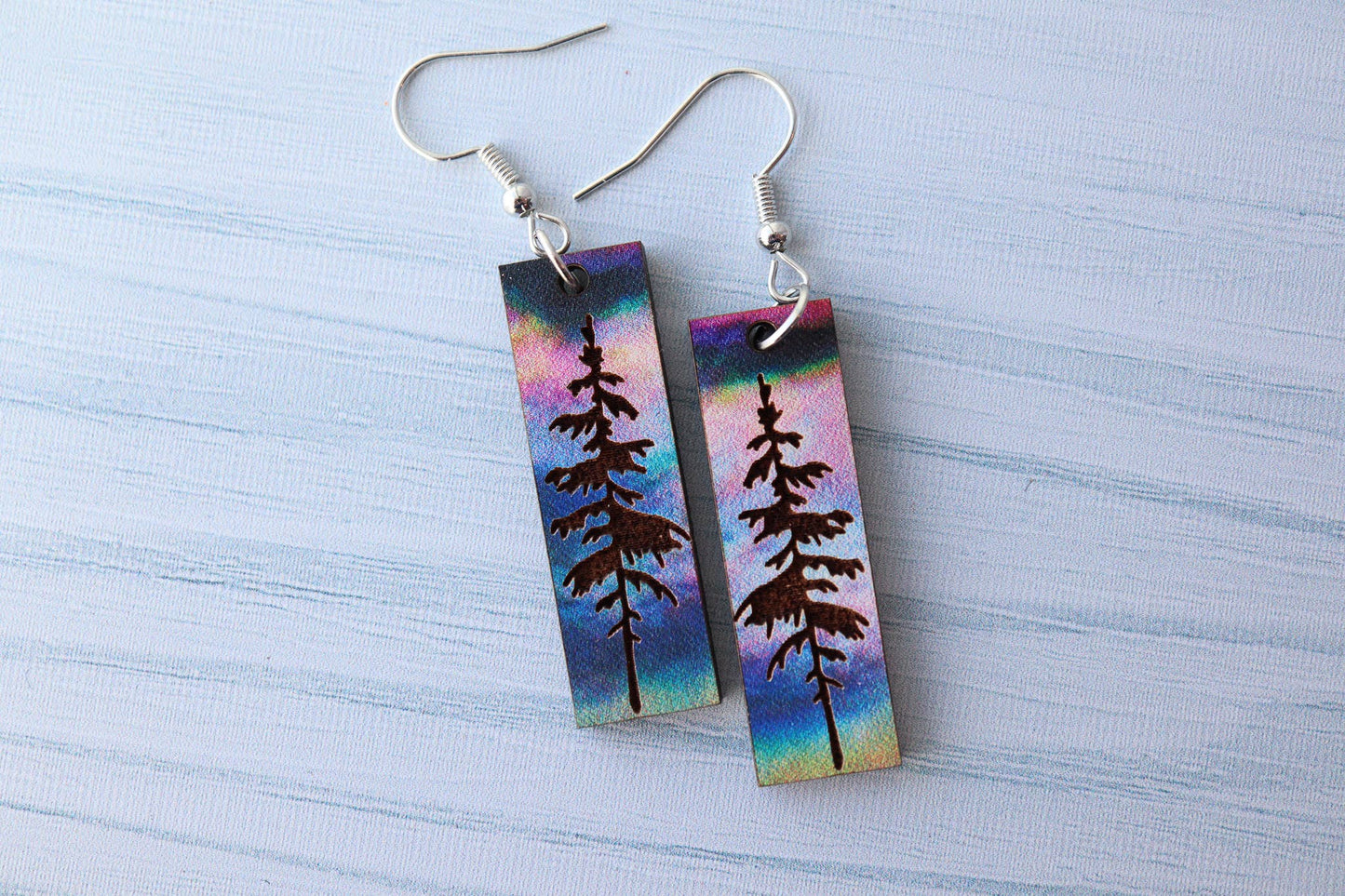 Aurora Pine Forest Wood Dangle Earrings Pendant
