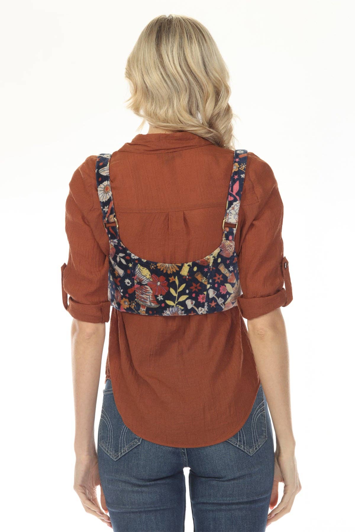 Floral Velvet Corset Vest Navy