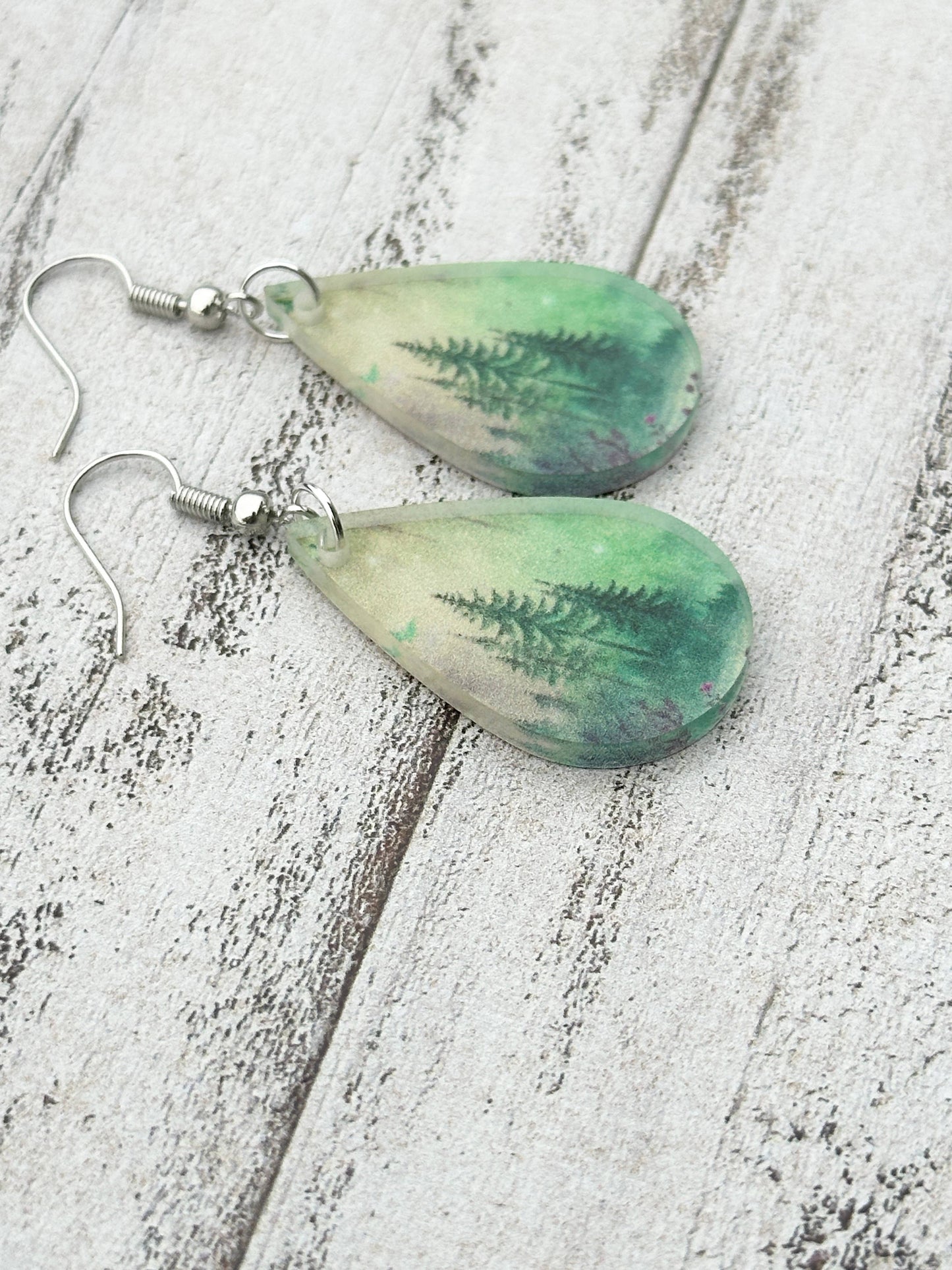 Evergreen Morning Forest Dangle Earrings and Adjustable Necklace